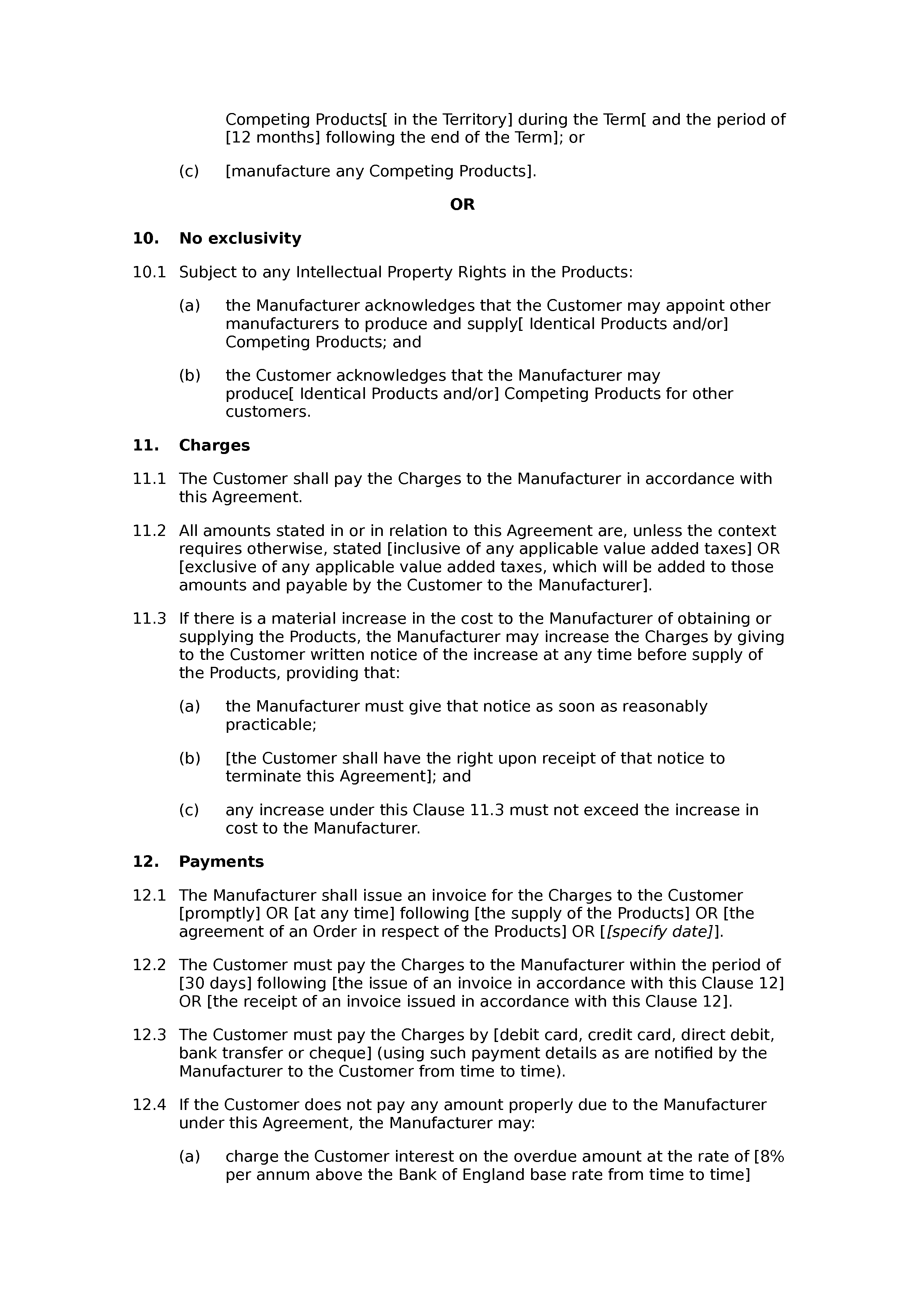 Manufacturing agreement (standard) document preview