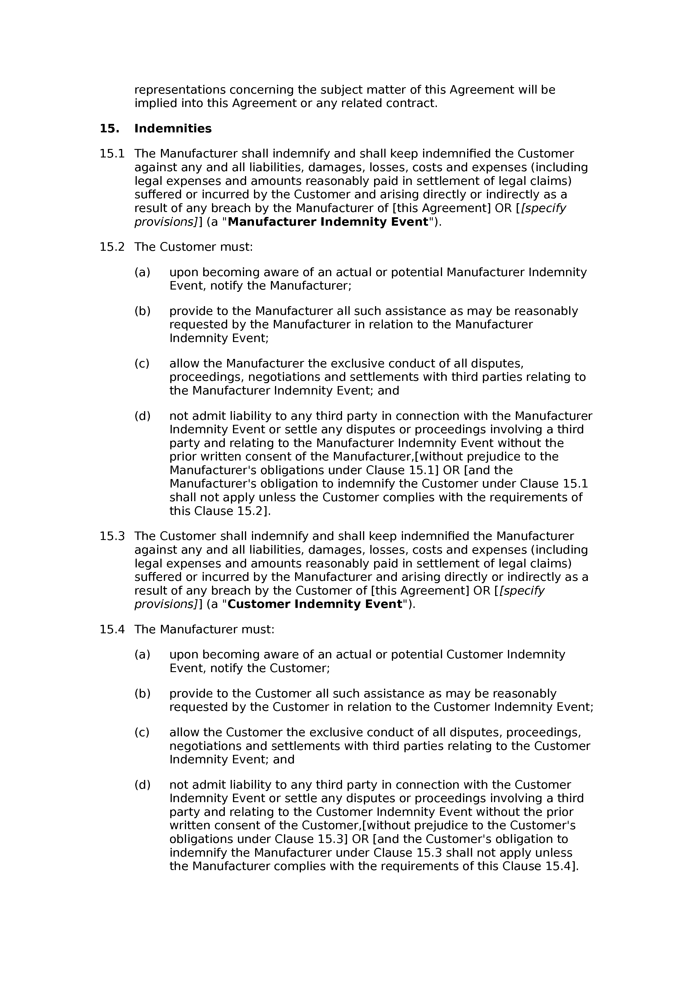 Manufacturing agreement (standard) document preview