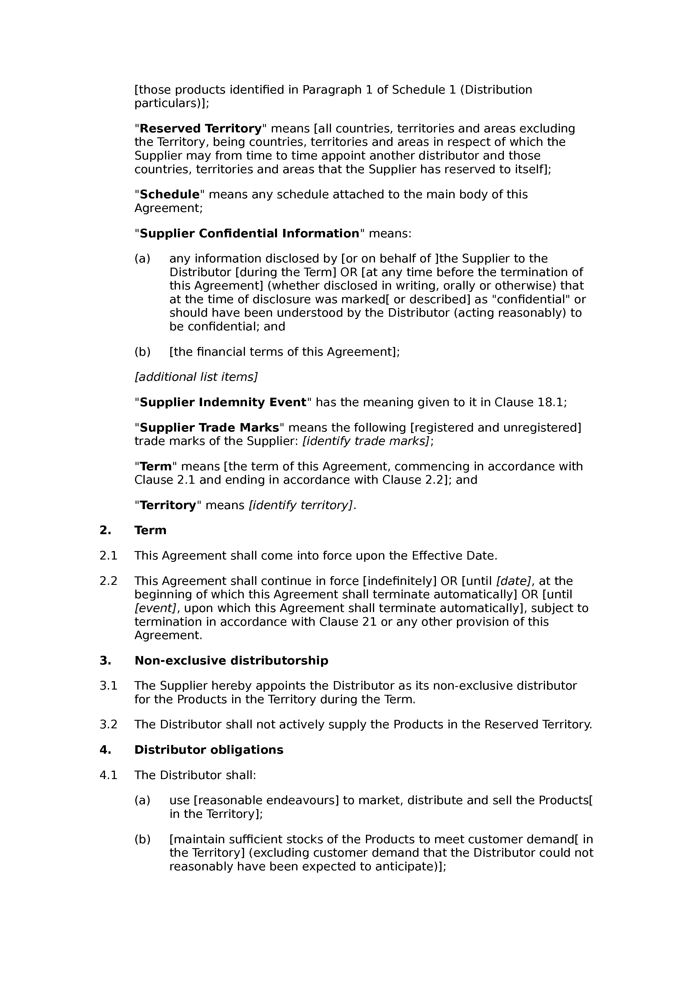 Non-exclusive distribution agreement (premium) document preview