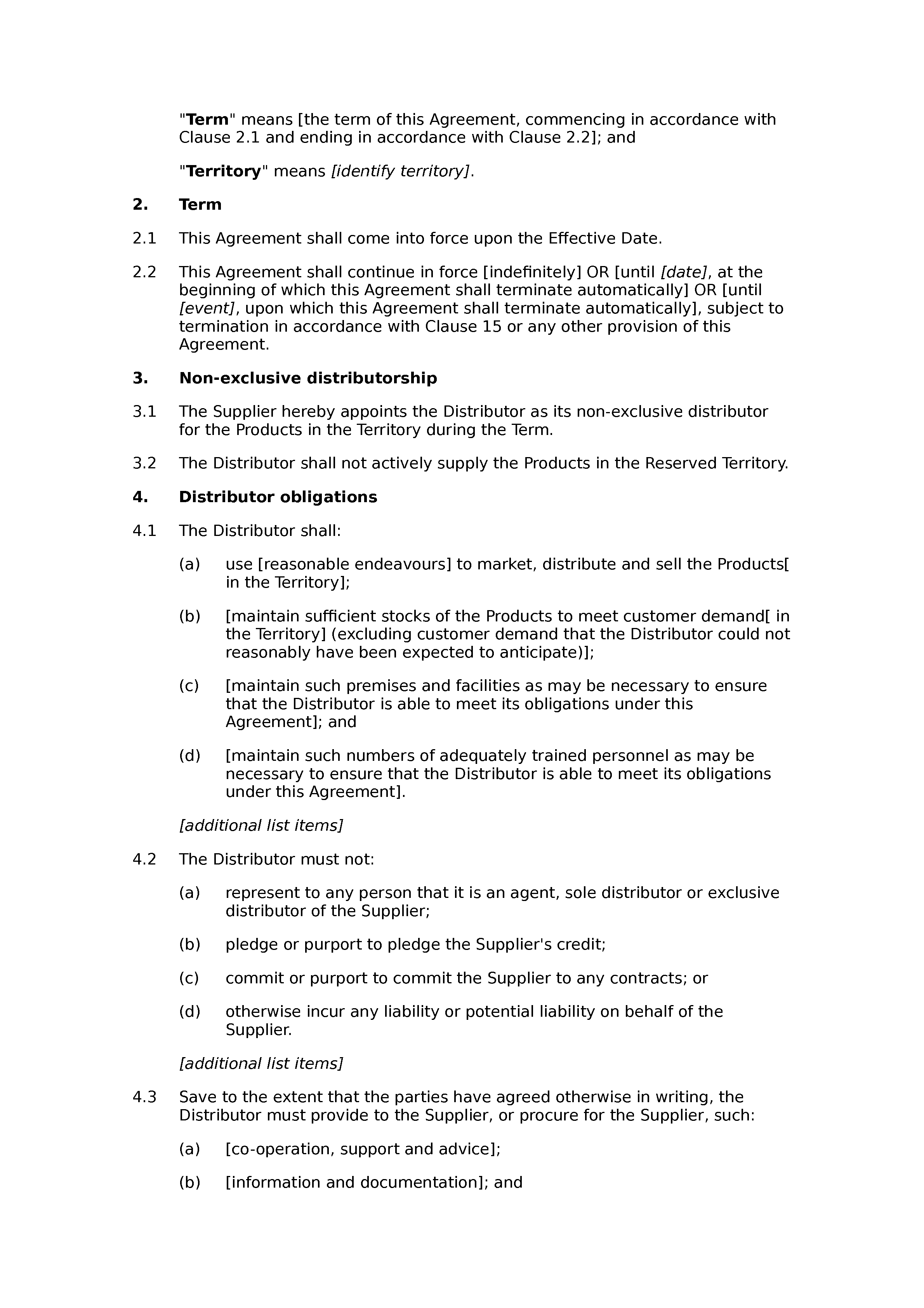 Non-exclusive distribution agreement (standard) - Docular Regarding exclusive distribution agreement template free