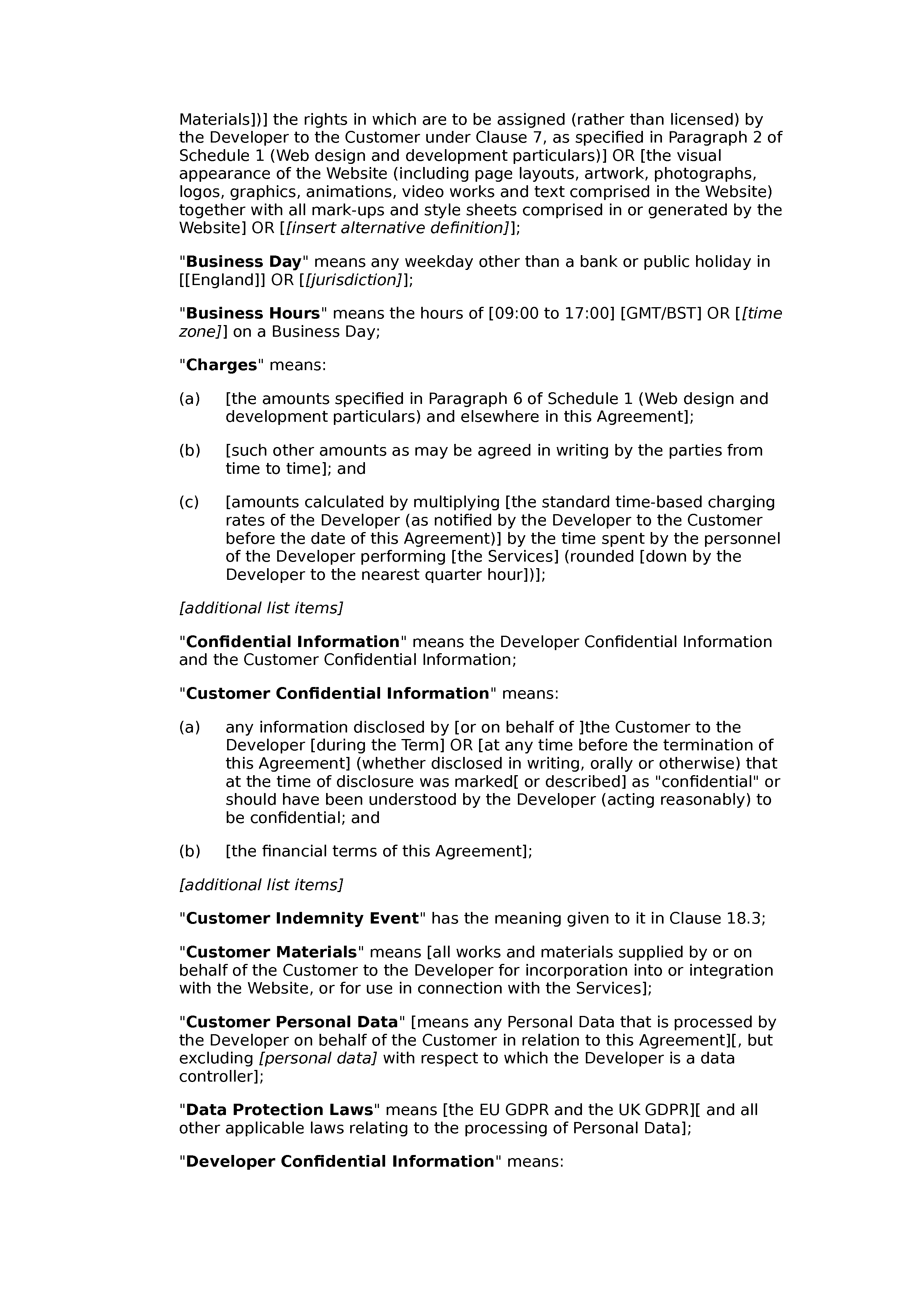 Web design and development agreement (standard) document preview