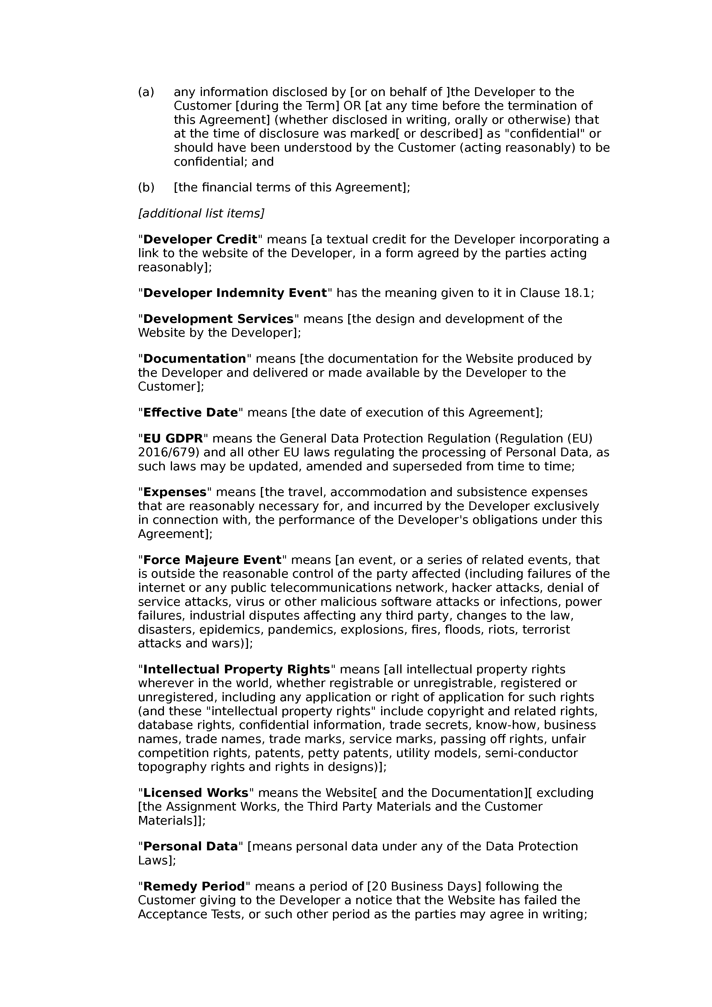 Web design and development agreement (standard) document preview