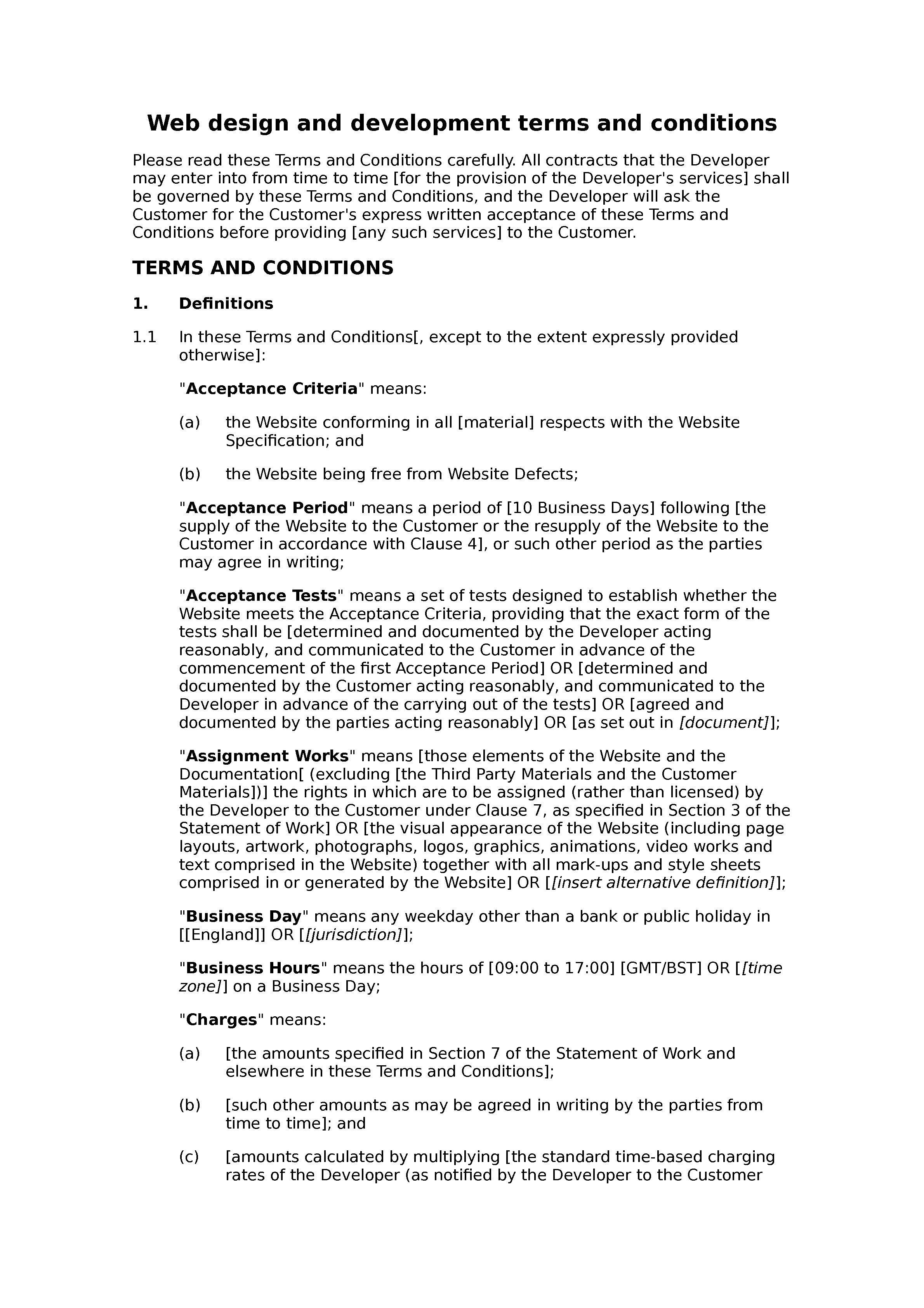 Web design and development terms and conditions (standard) document preview