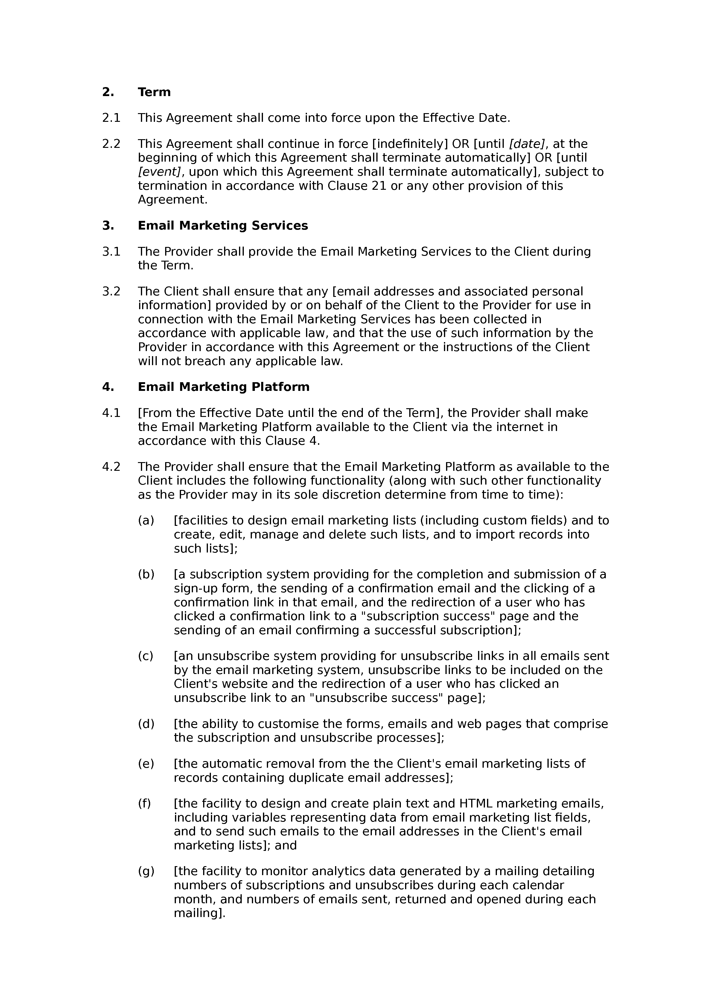 Email marketing agreement document preview