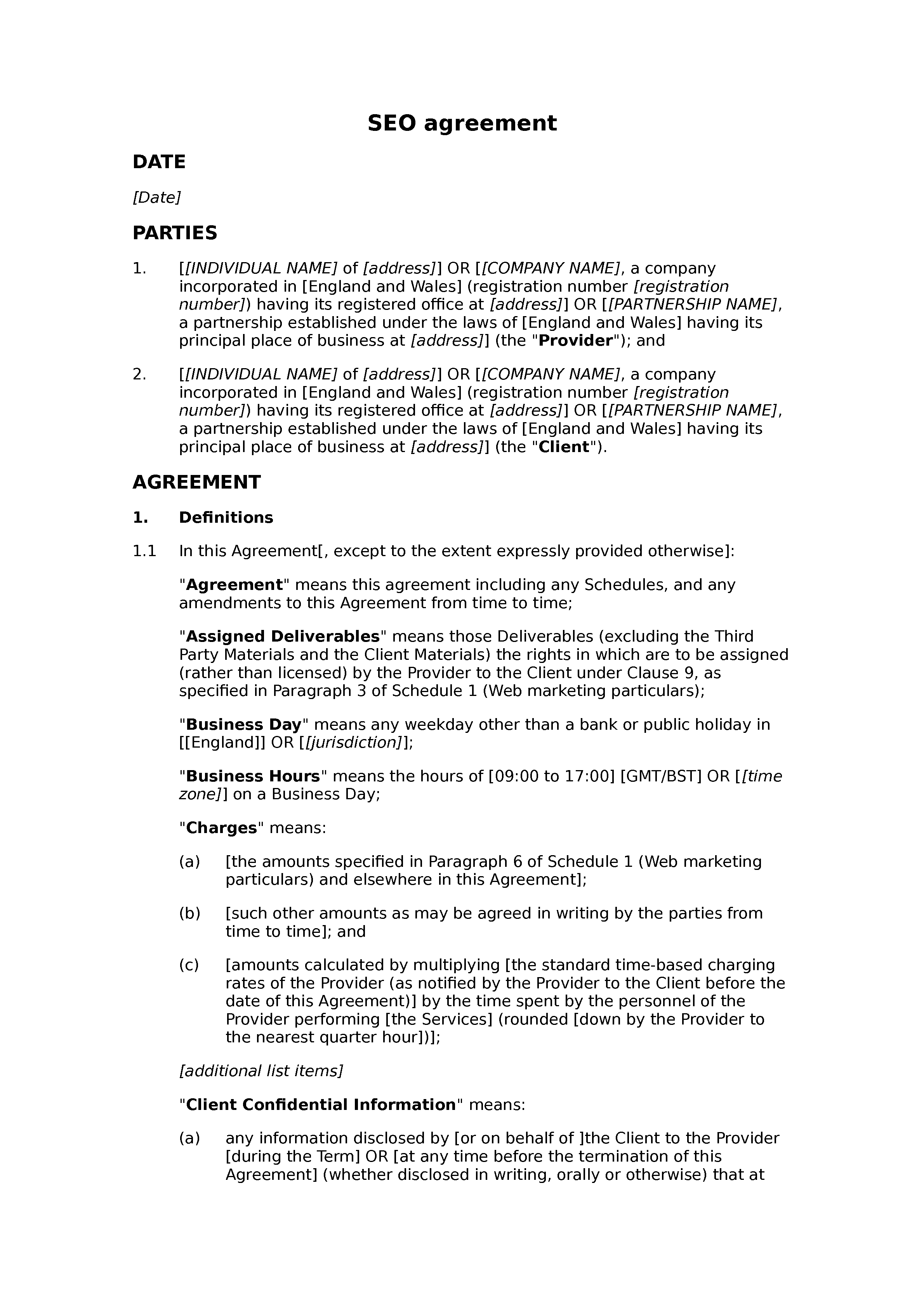 SEO agreement document preview