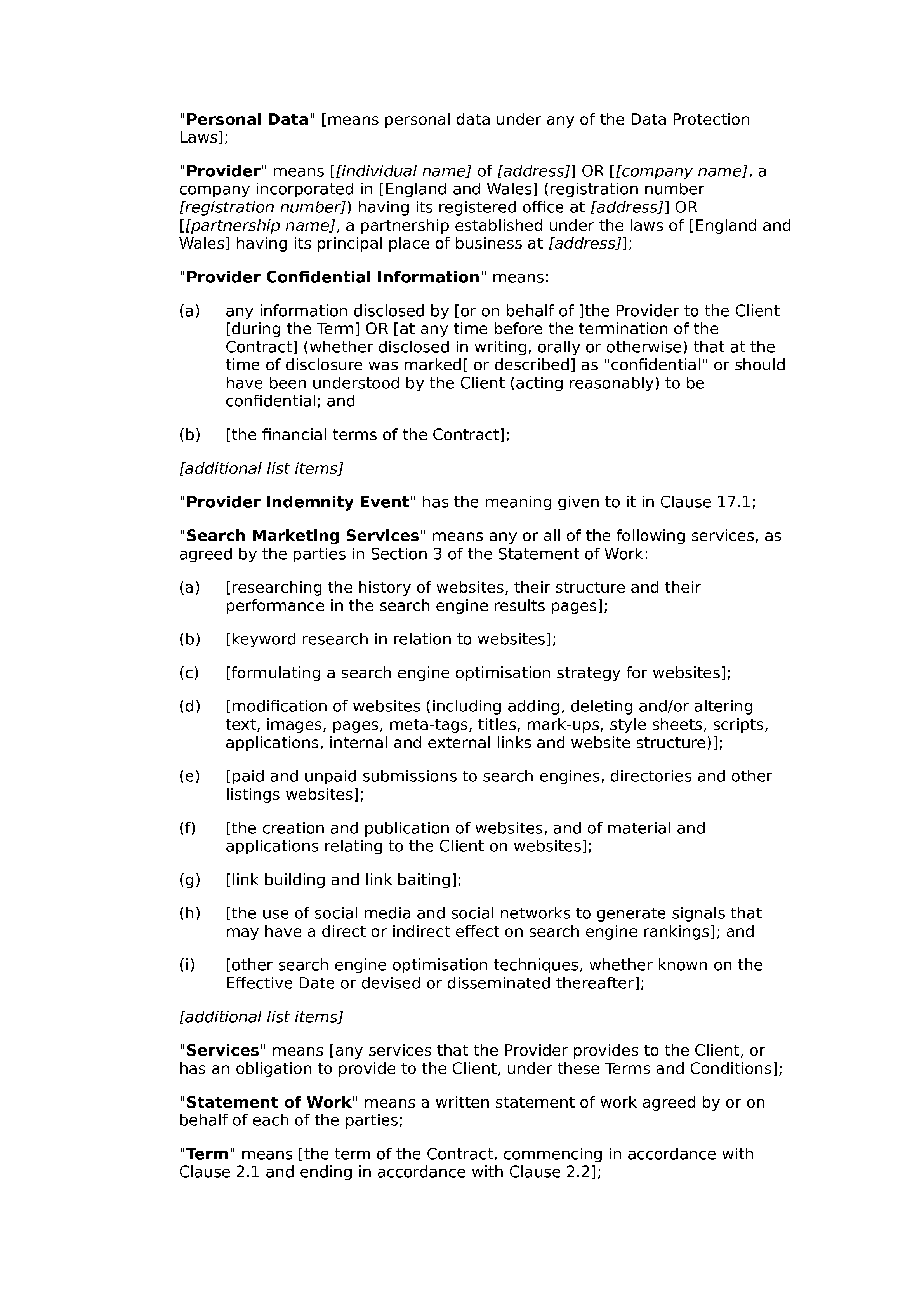 SEO terms and conditions document preview