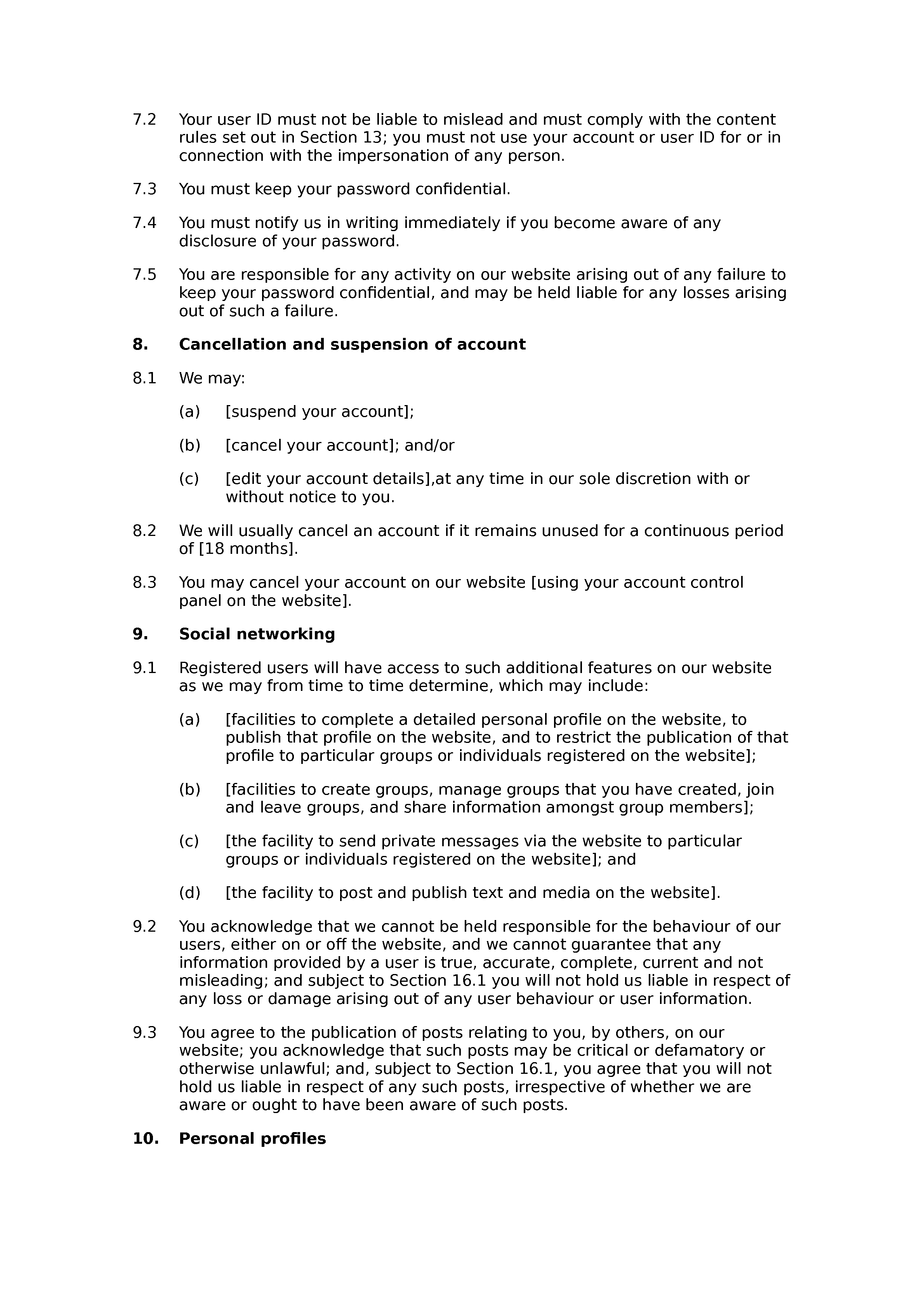 Social network and questions website terms and conditions document preview