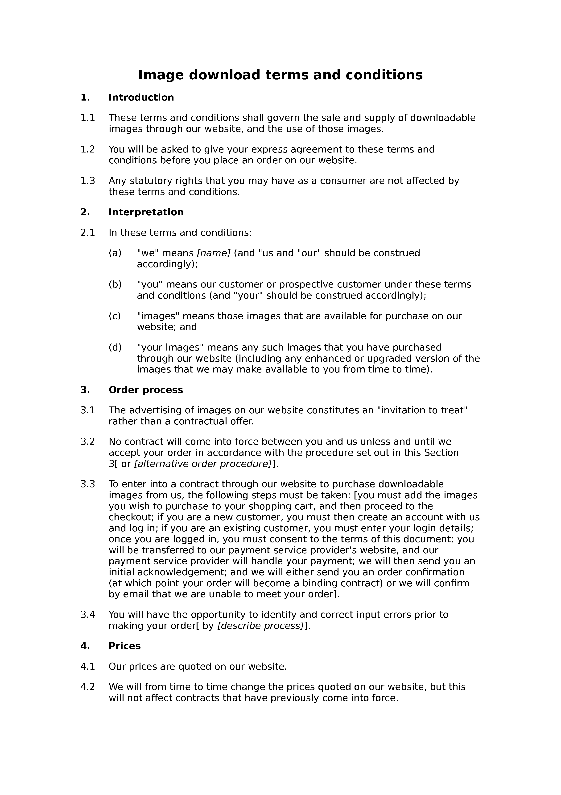 Image download terms and conditions document preview