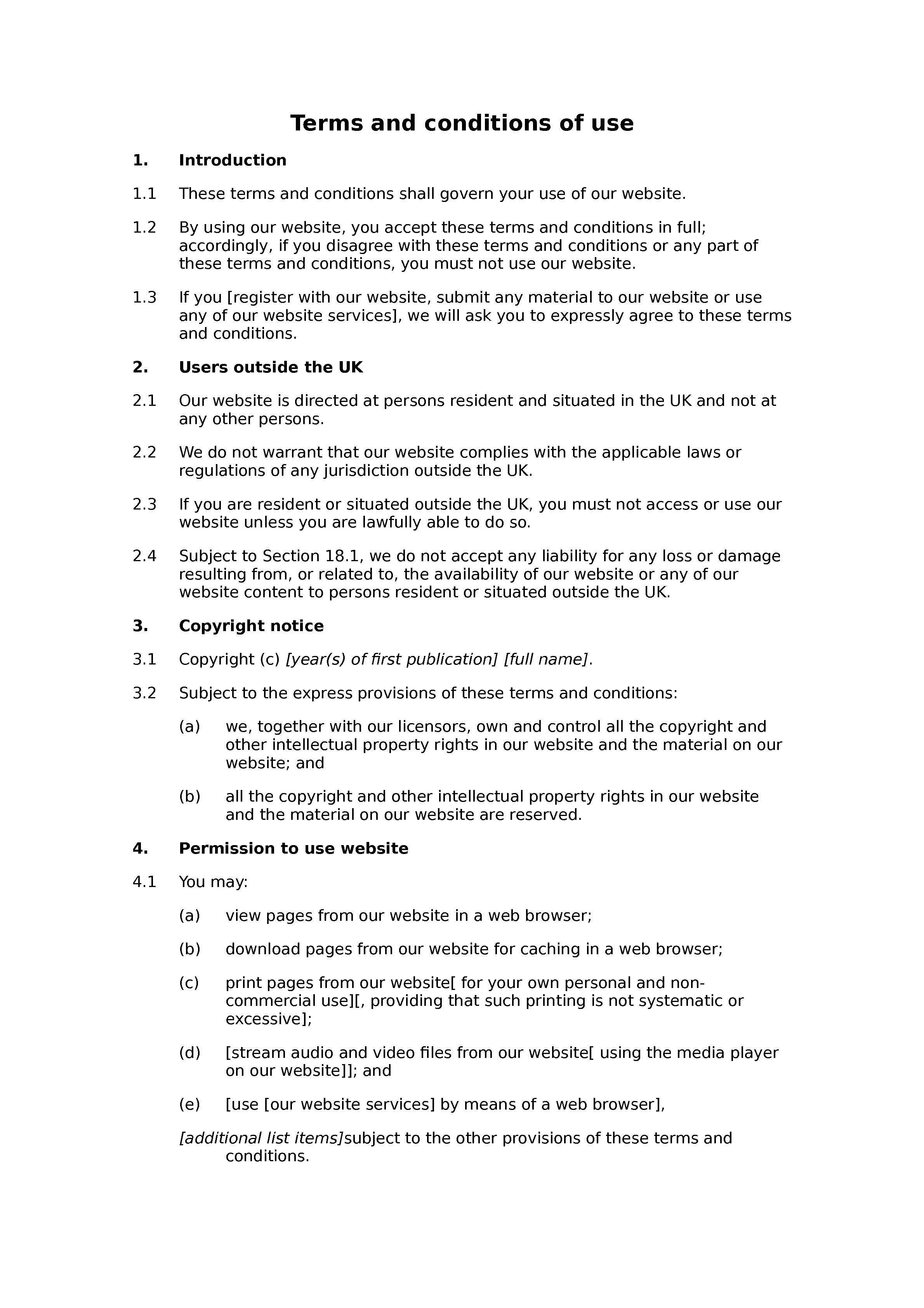 Accountancy website terms and conditions document preview