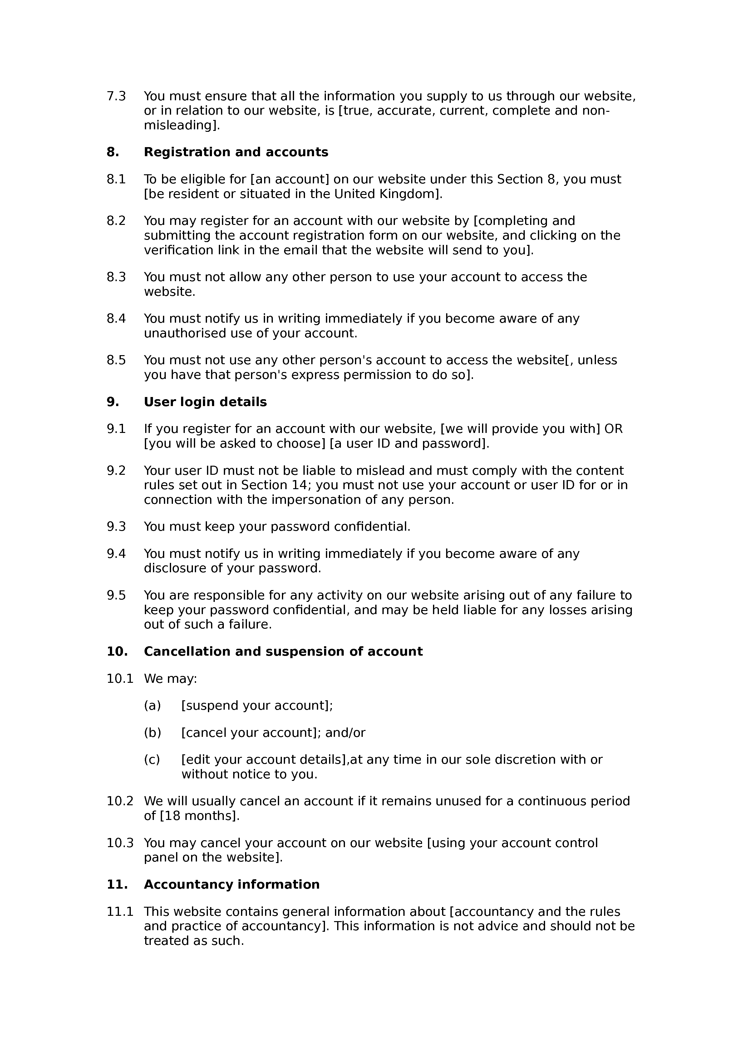 Accountancy website terms and conditions document preview