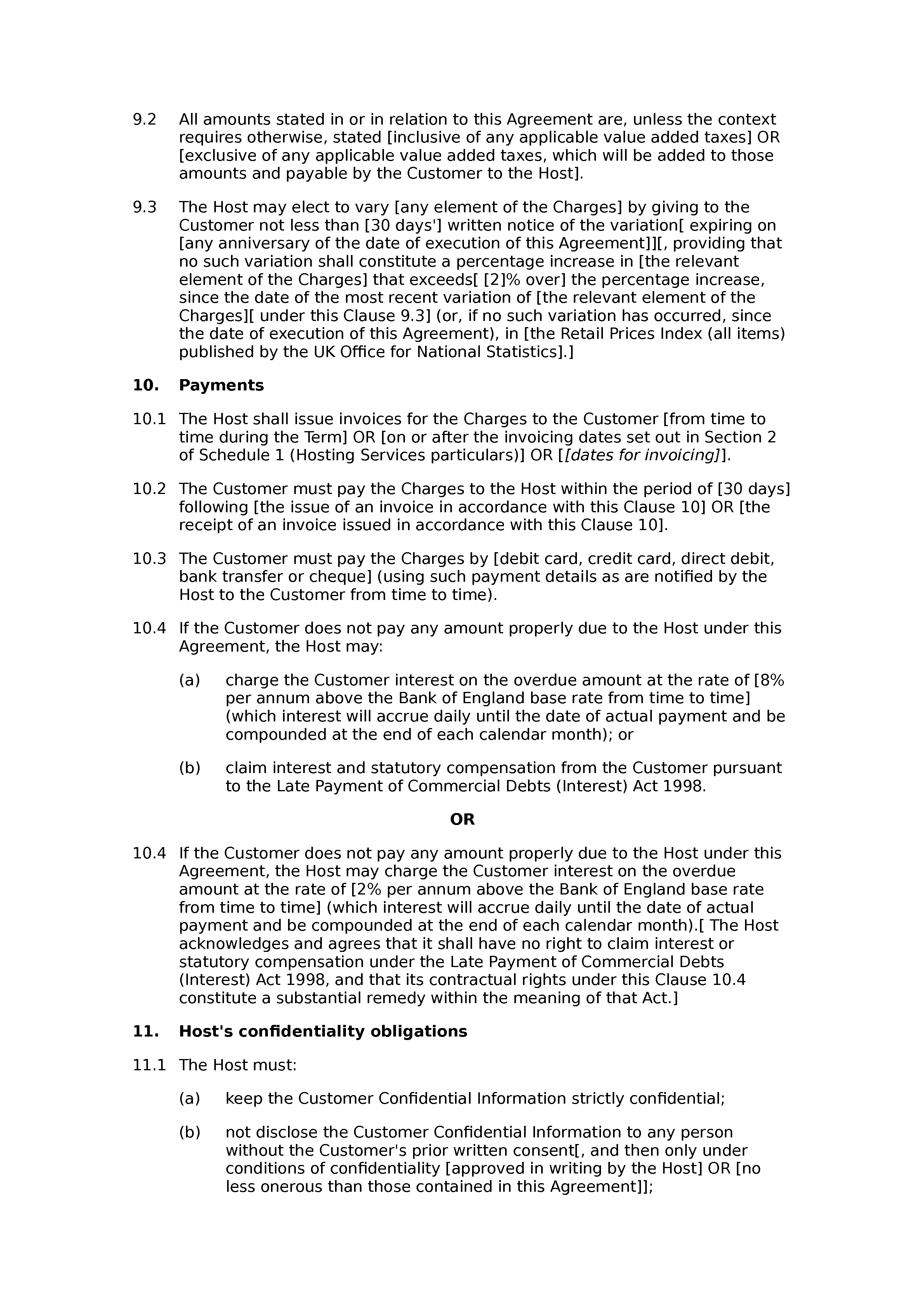 Website hosting agreement document preview