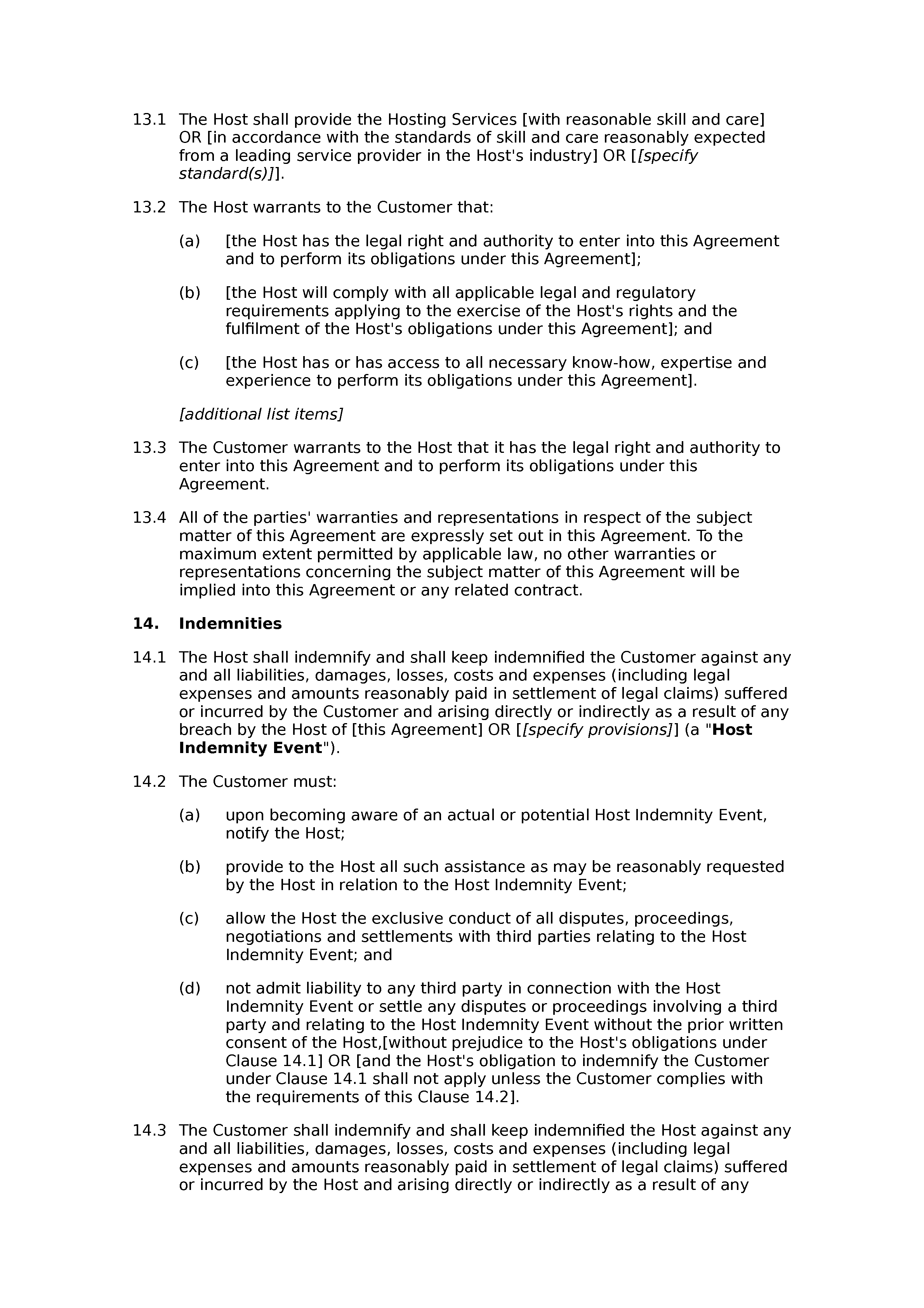 Website hosting agreement document preview