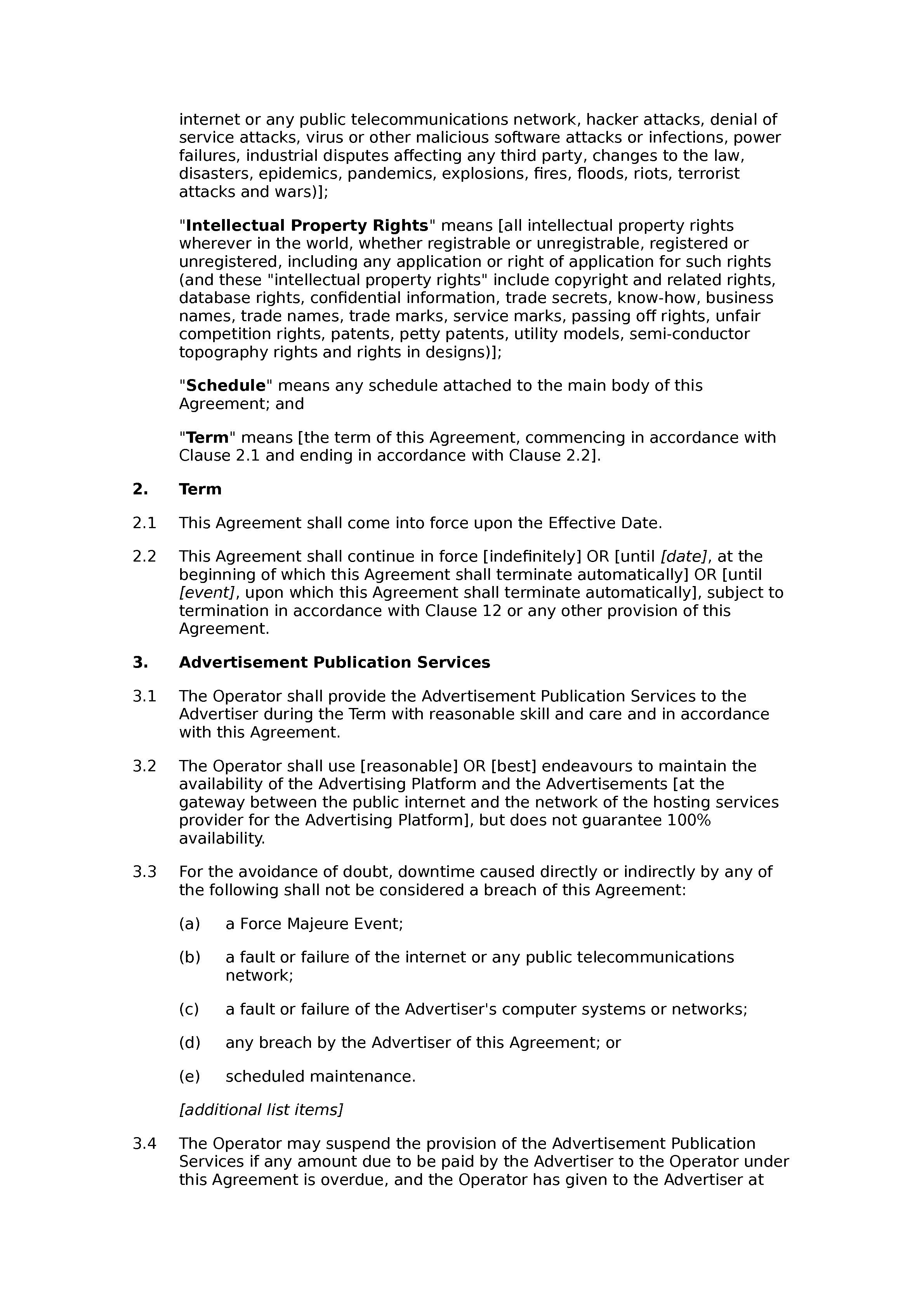 Website advertising agreement document preview