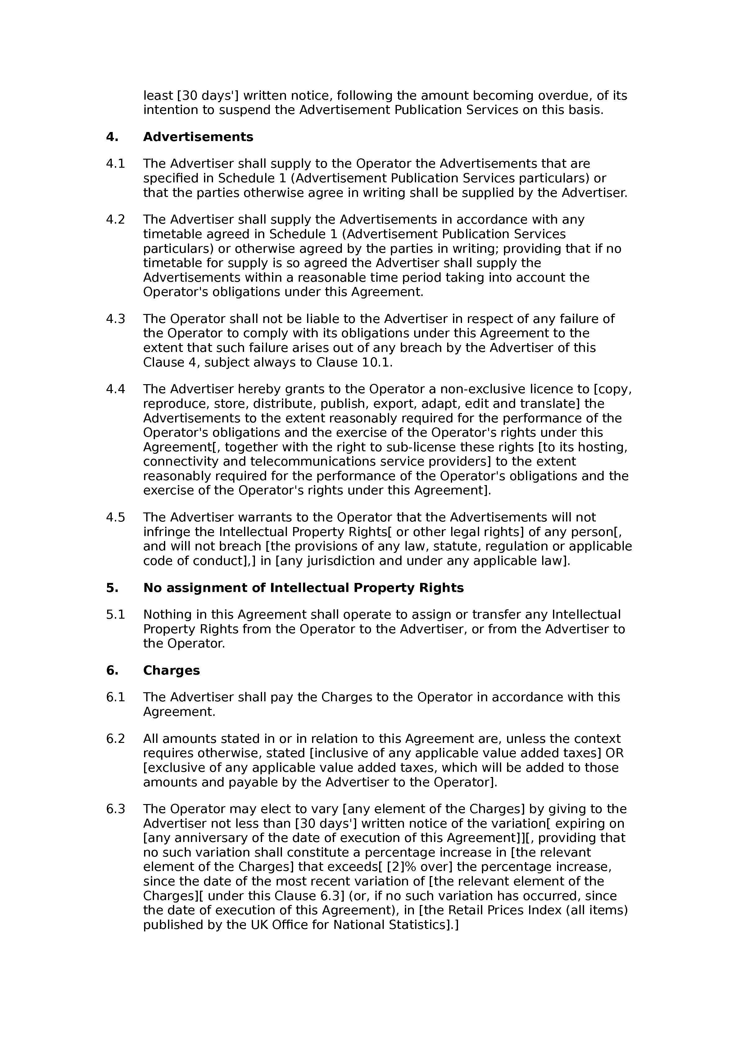 Website advertising agreement document preview