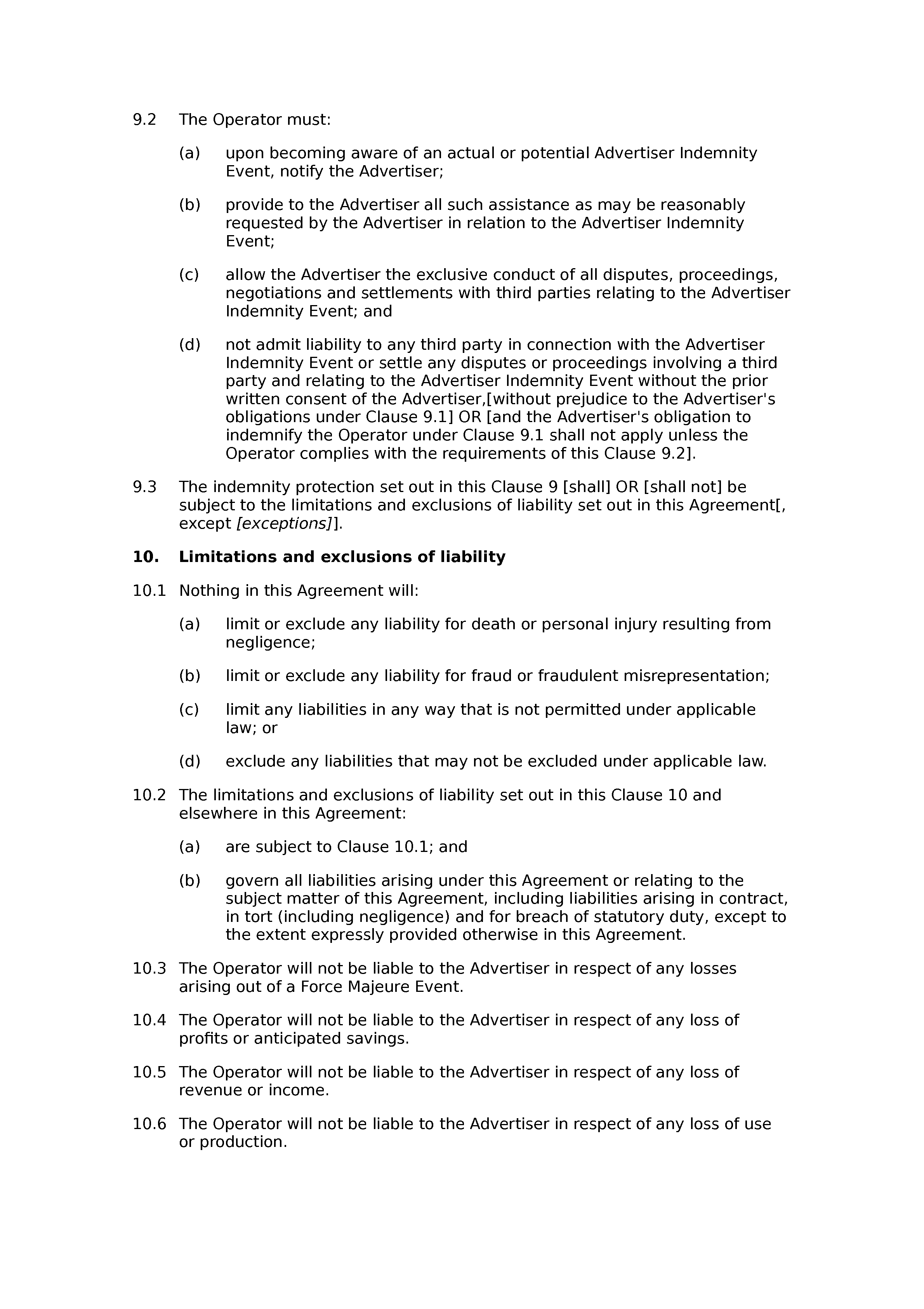 Website advertising agreement document preview