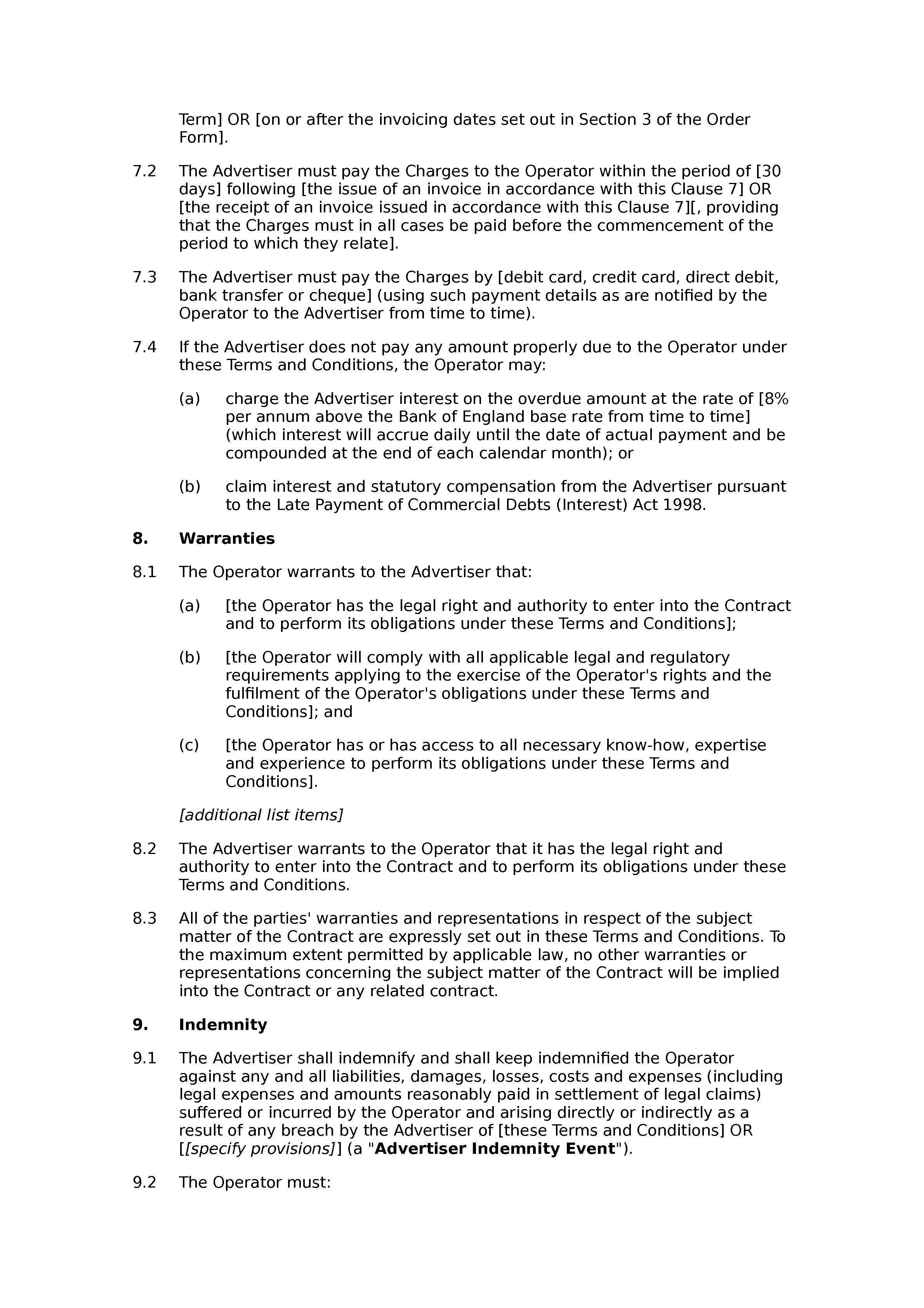 Website advertising terms and conditions document preview