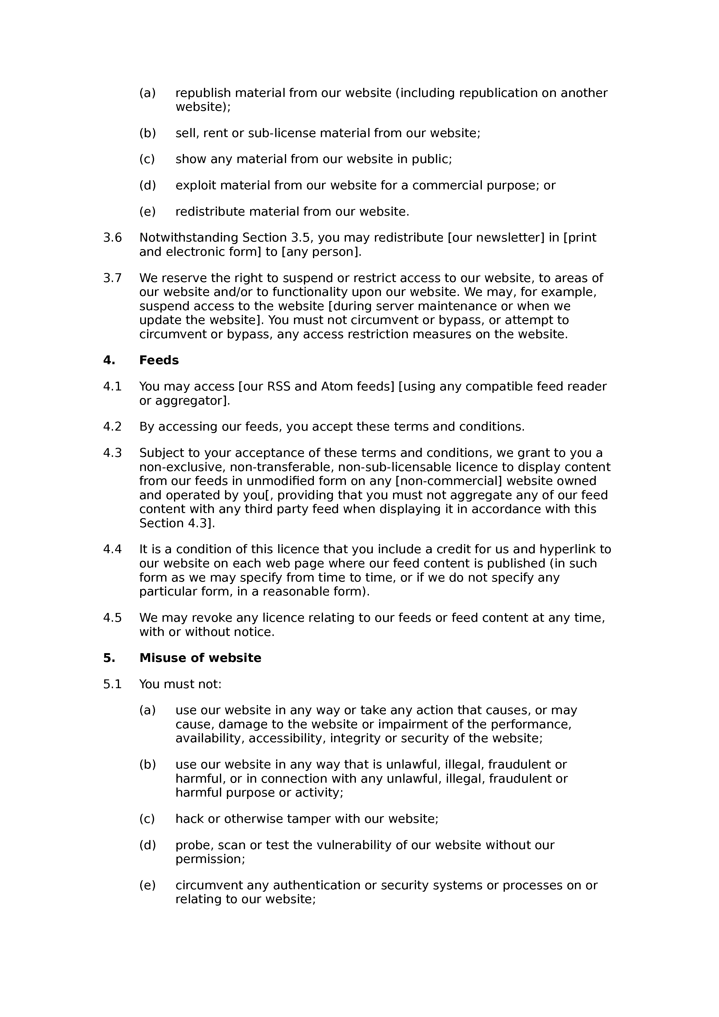Health and fitness website terms and conditions document preview