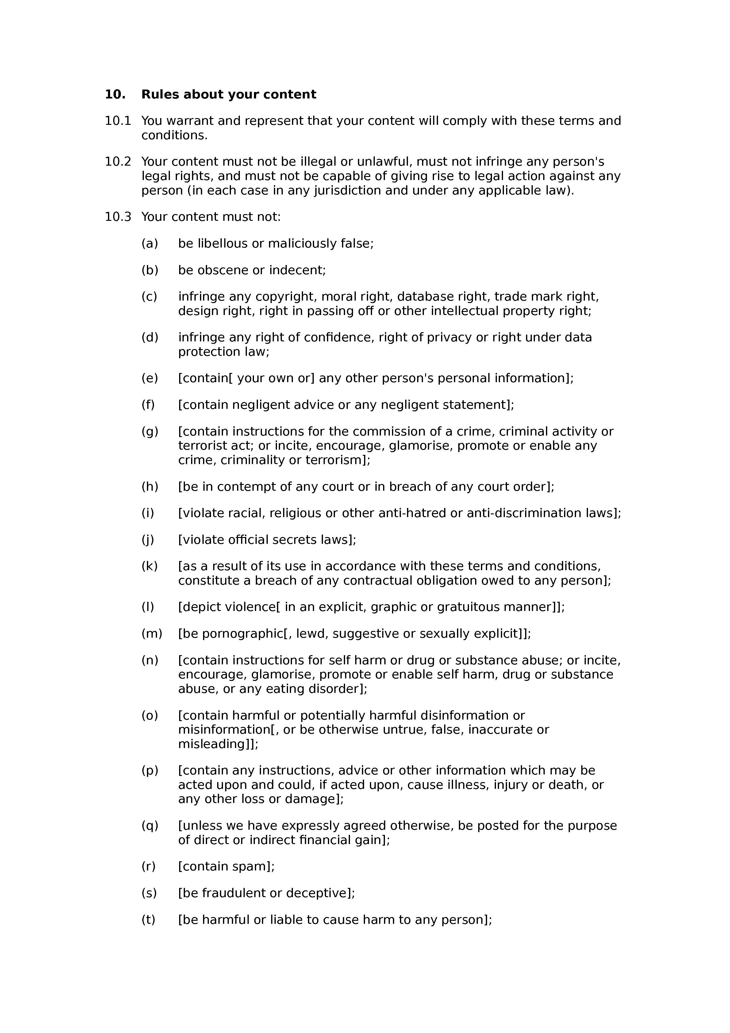 Health and fitness website terms and conditions document preview