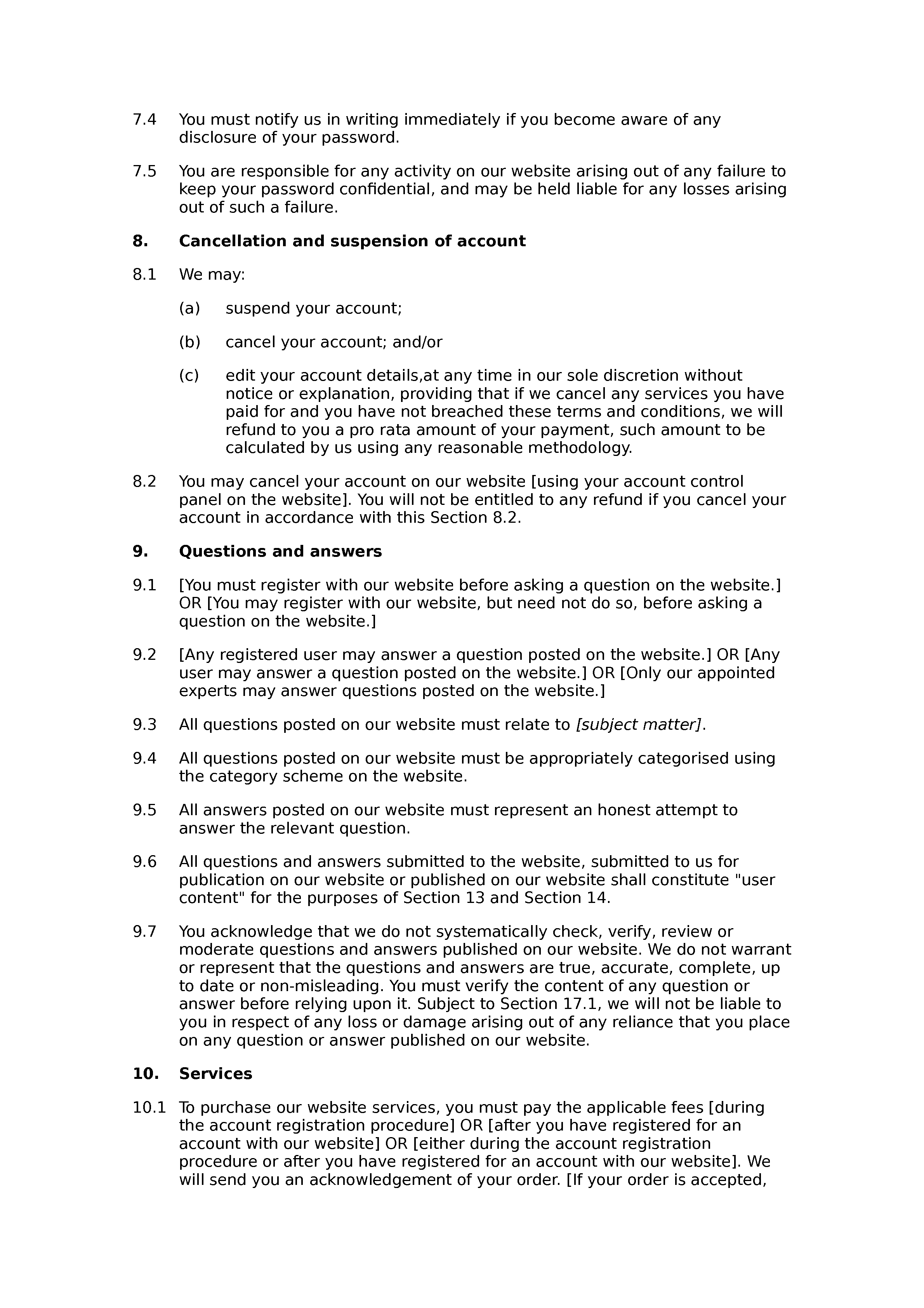 PAYG Q&A website terms and conditions document preview