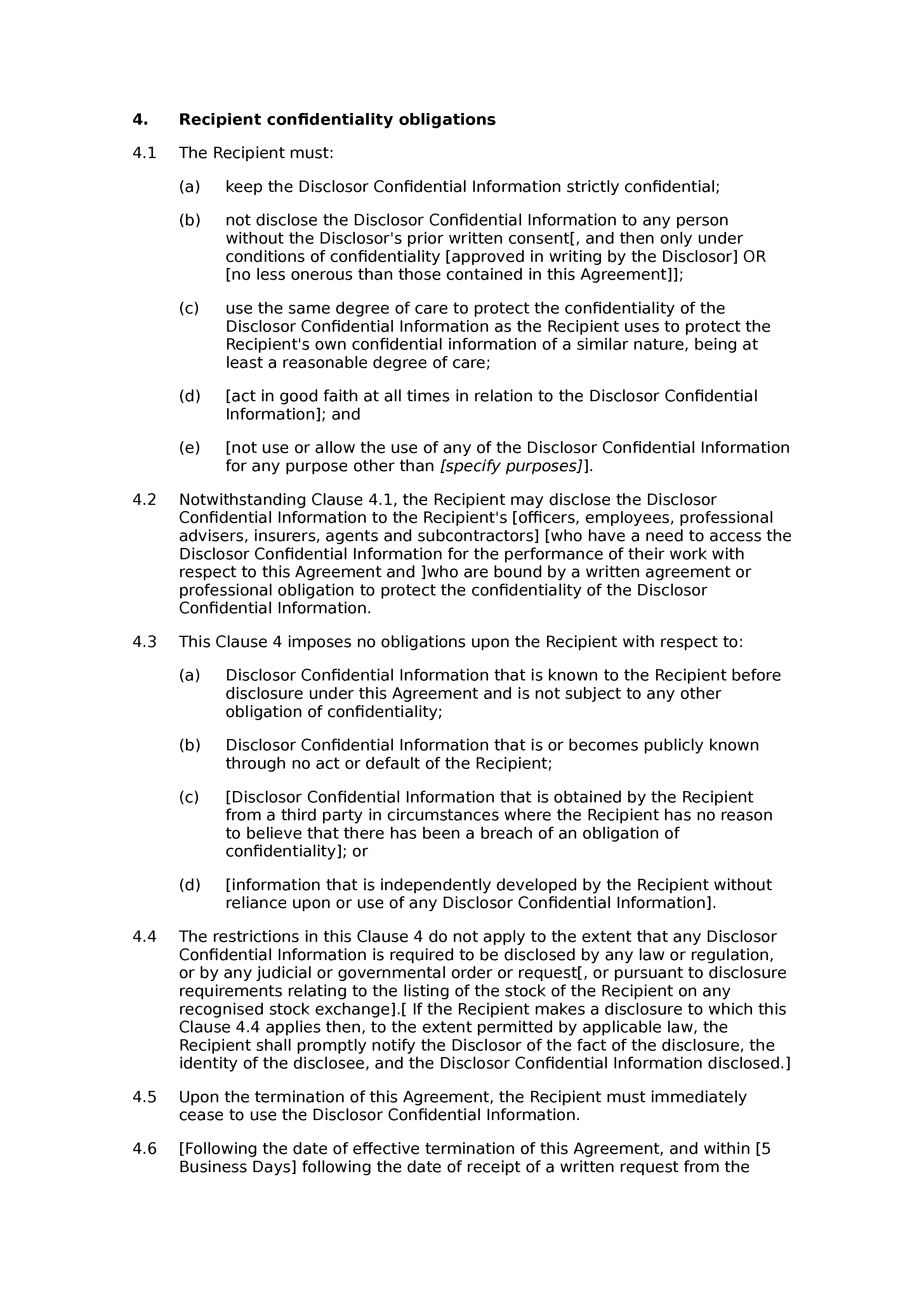 Non-disclosure agreement (unilateral, standard) document preview