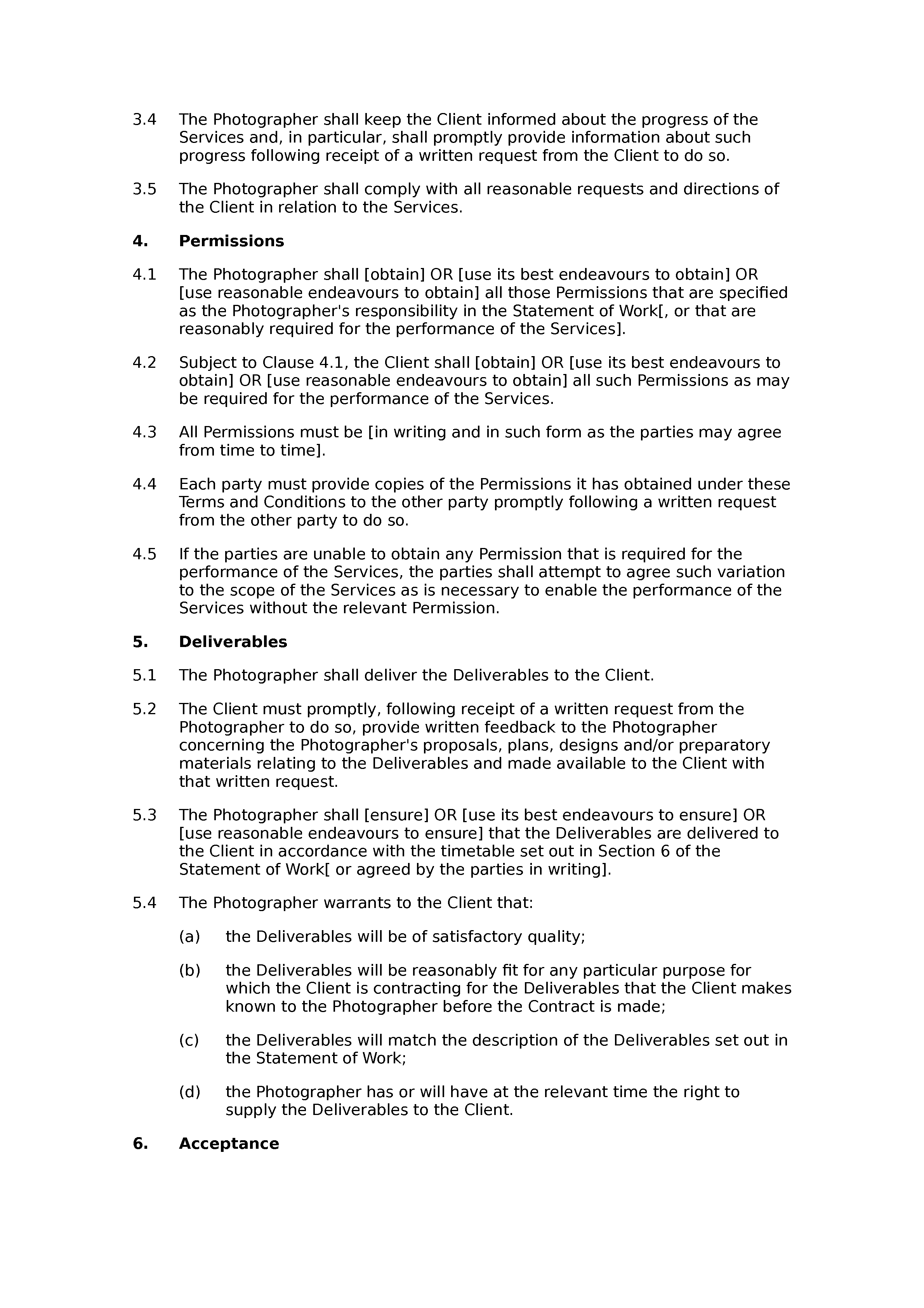 Photography terms and conditions document preview