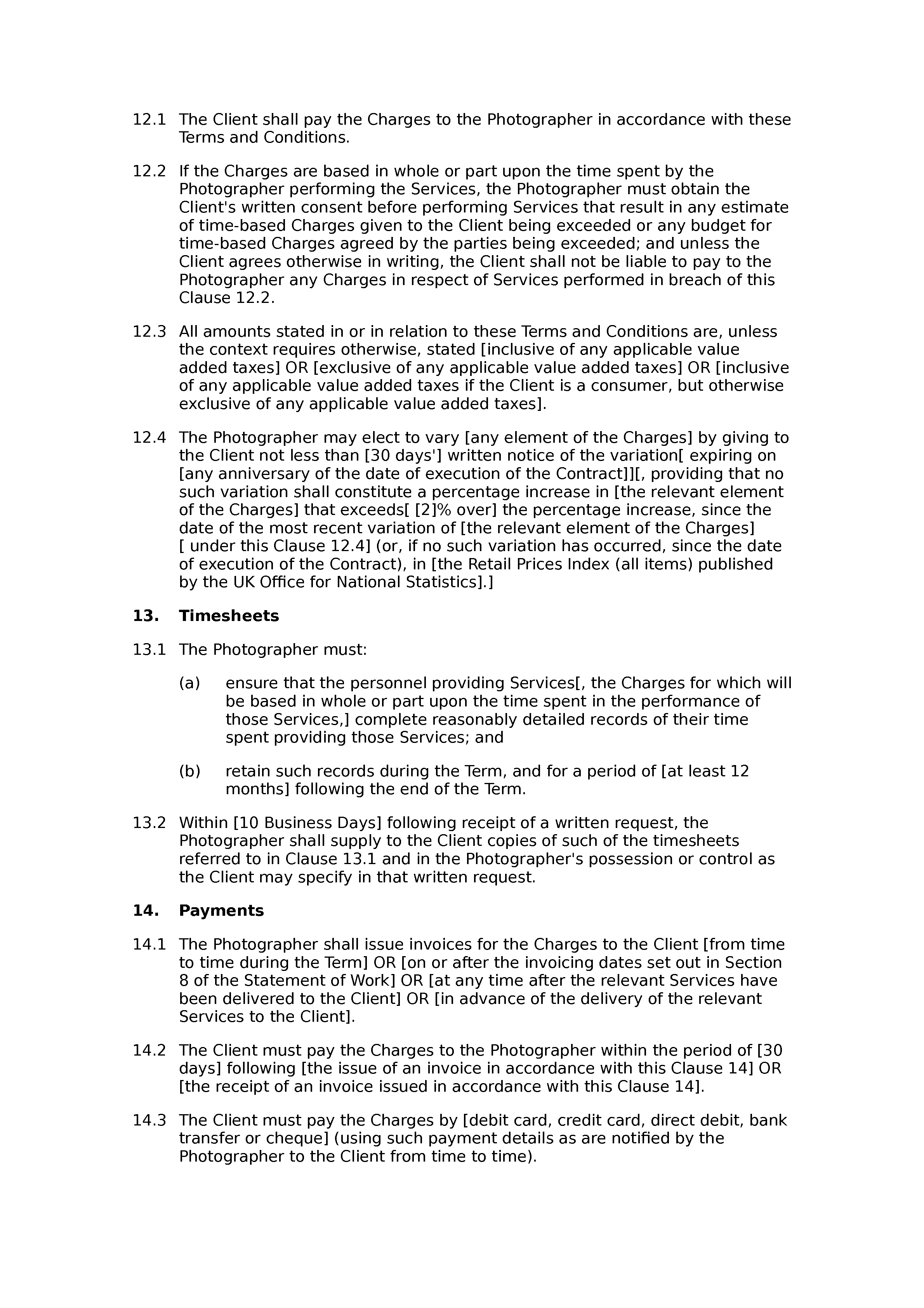 Photography terms and conditions document preview