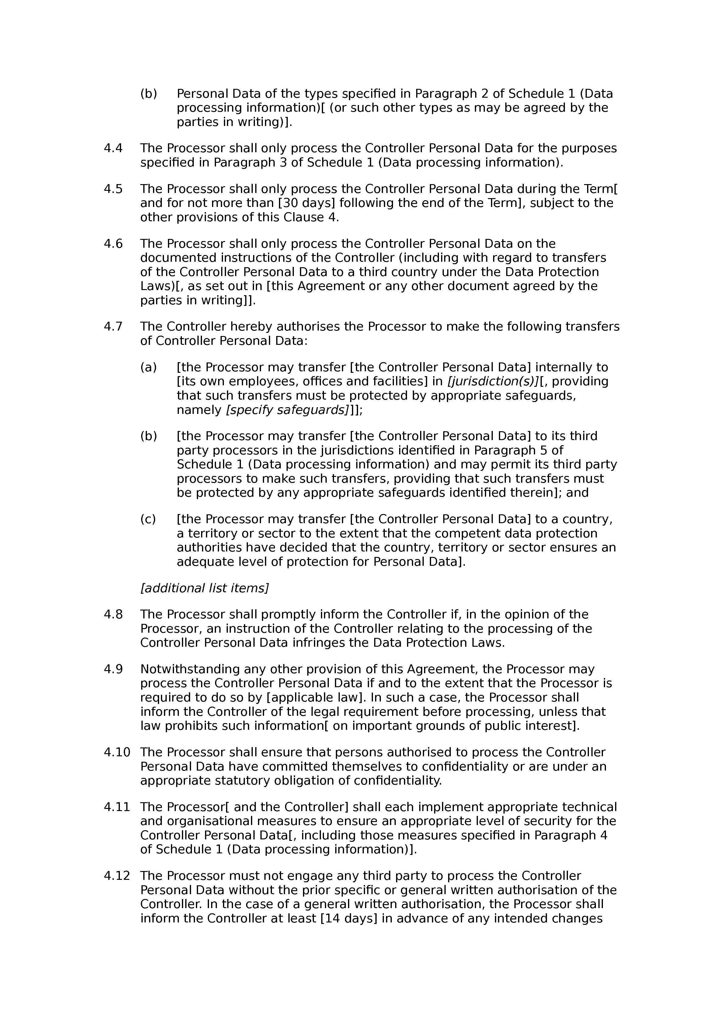 Data processing agreement (controller-processor) document preview