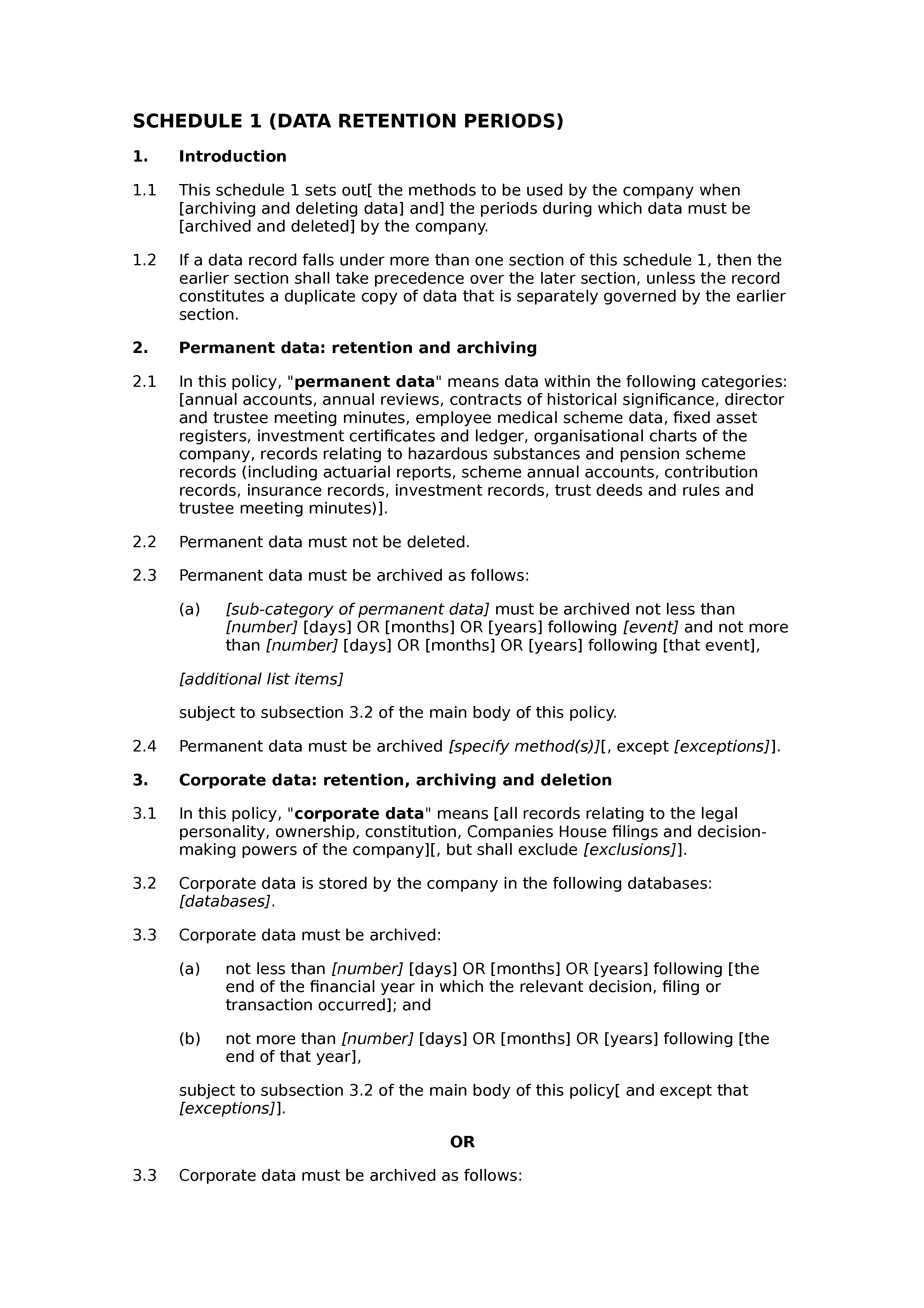 Data Retention Policy Template