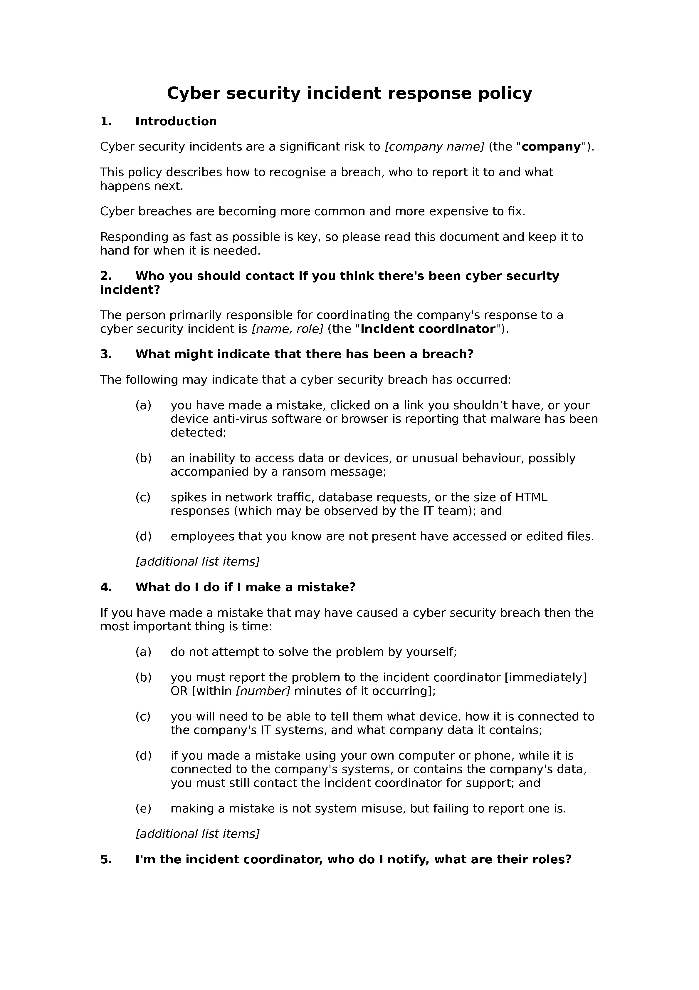 Cyber security incident response policy document preview