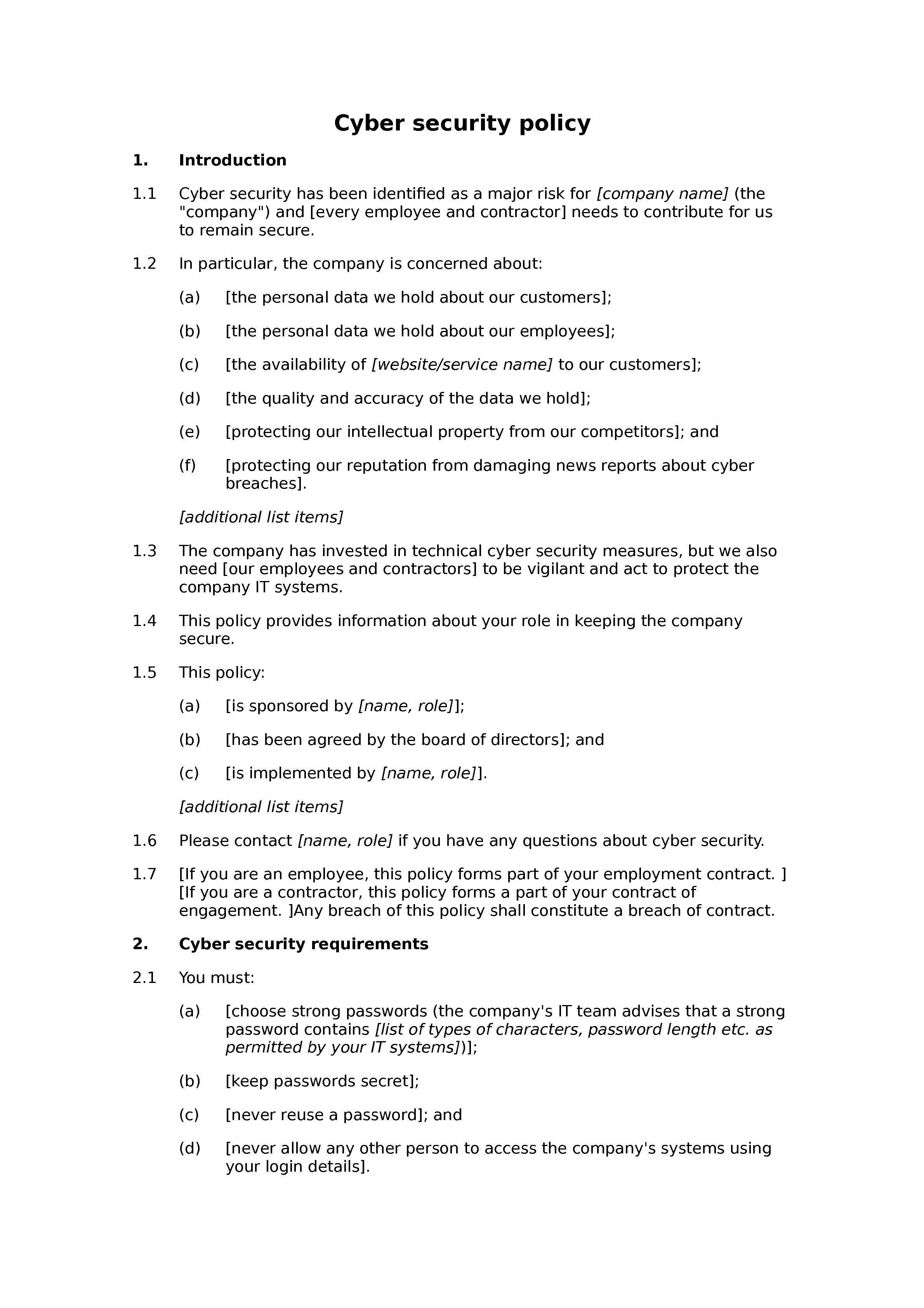 End user cyber security policy (premium) document preview