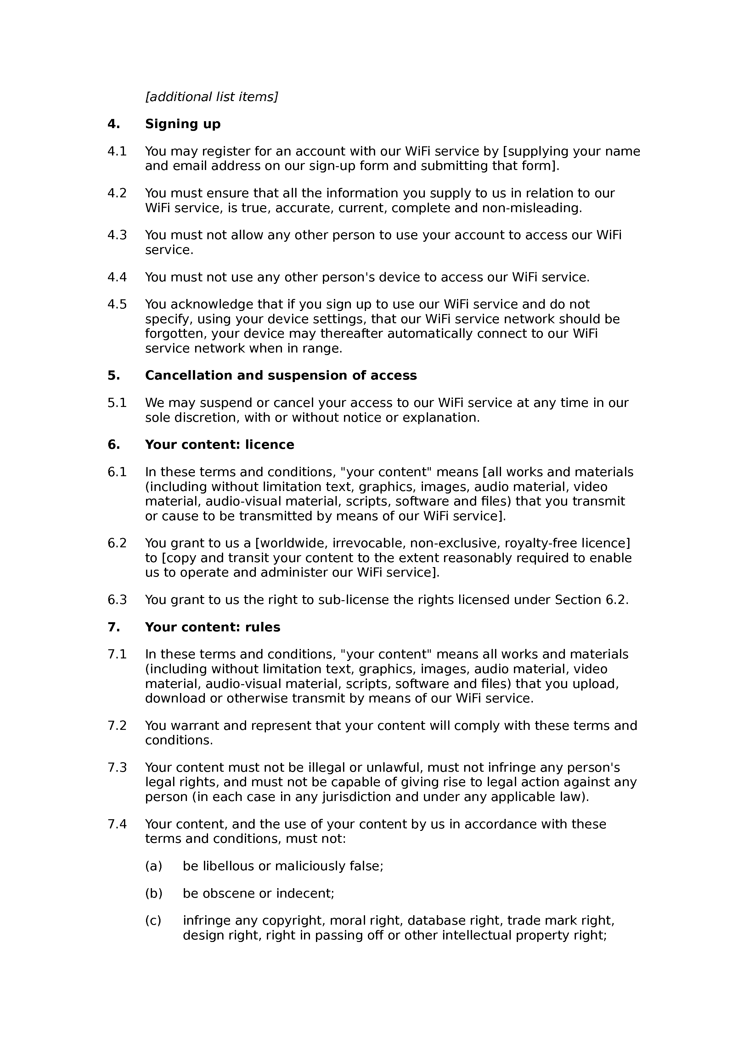 WiFi terms and conditions document preview