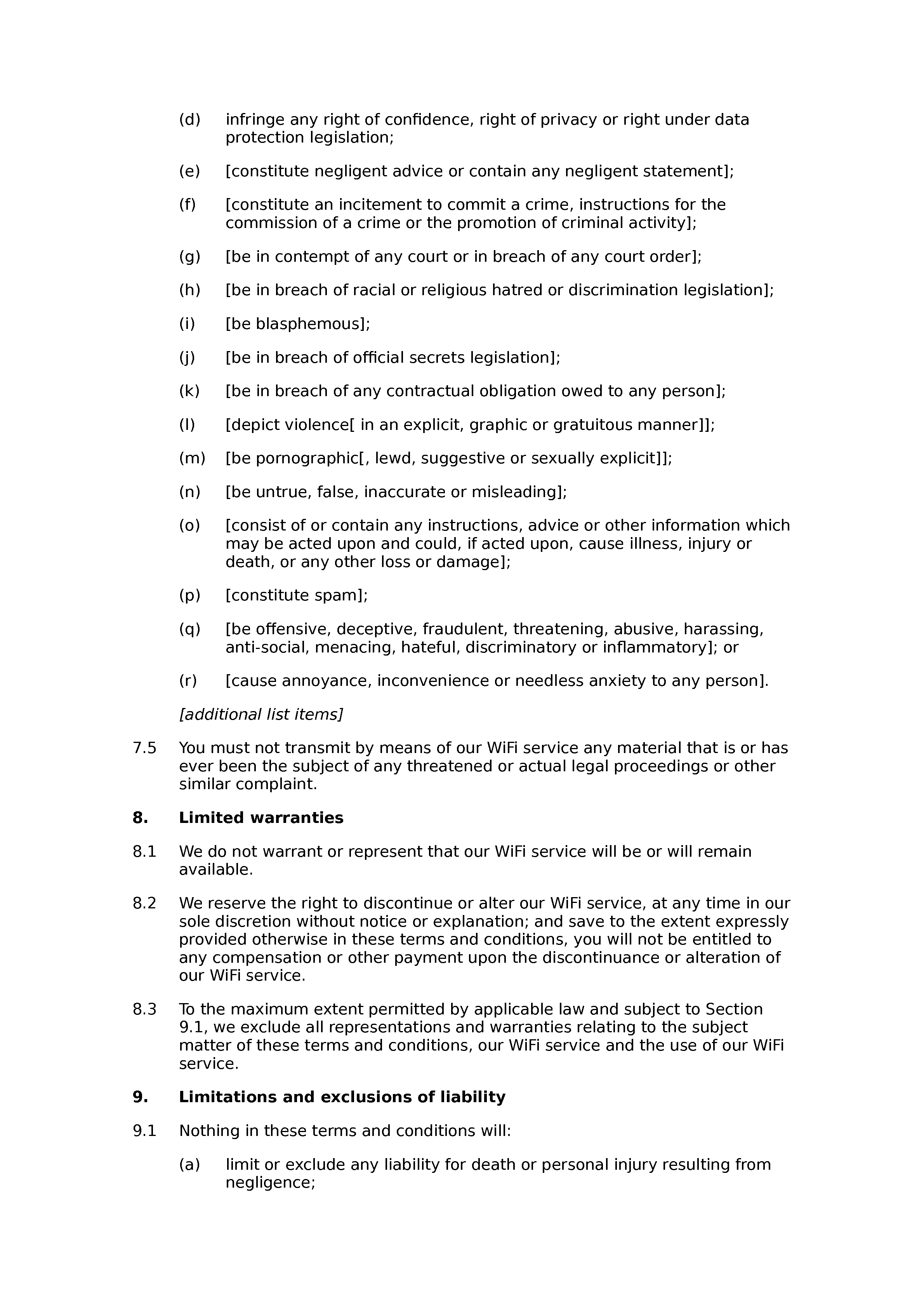 WiFi terms and conditions document preview