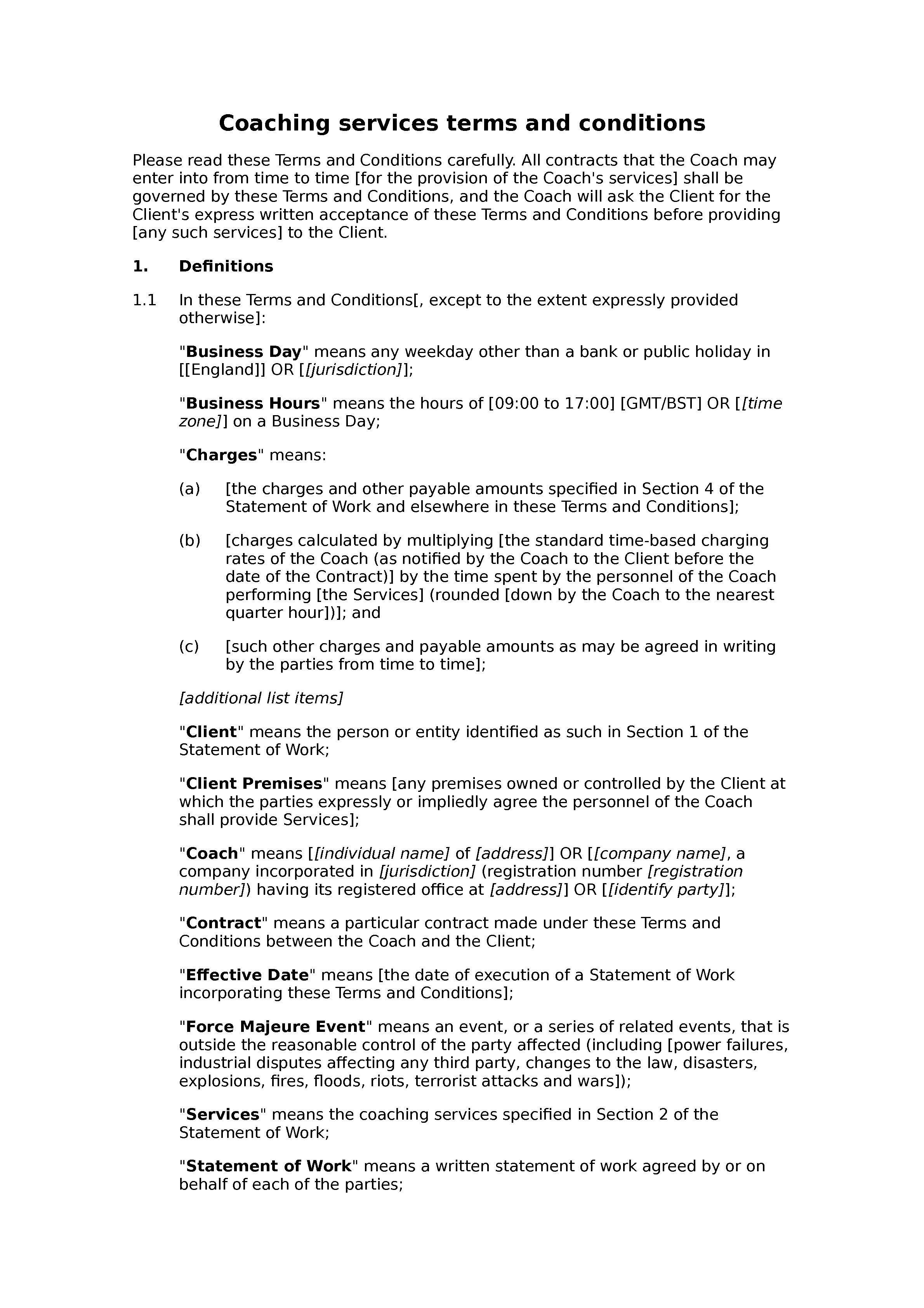 Coaching services terms and conditions document preview