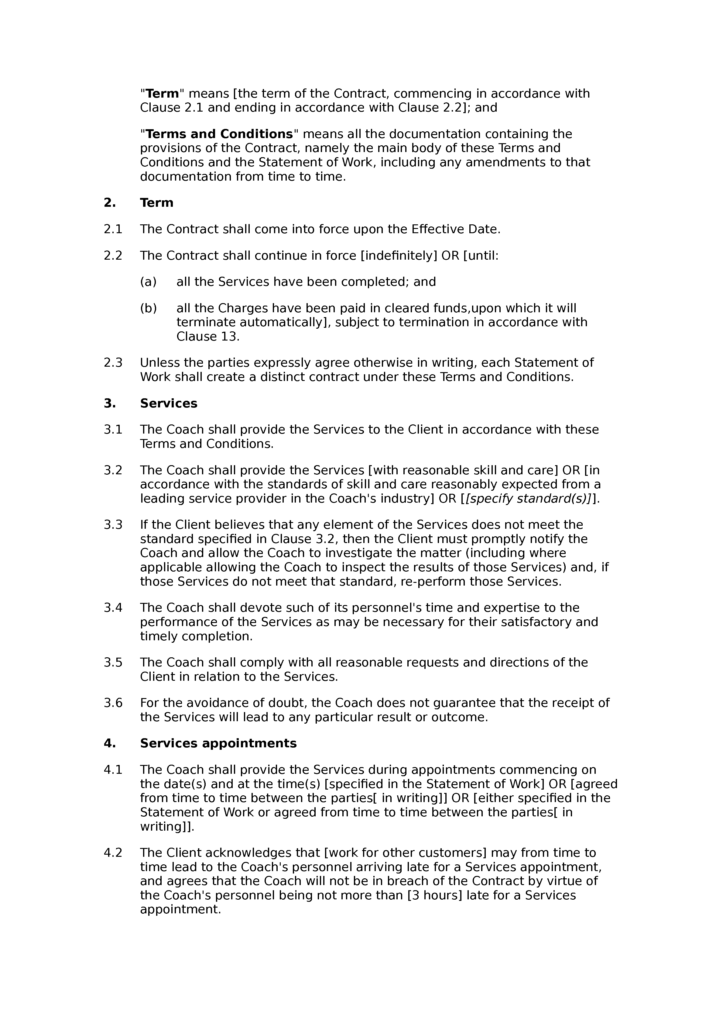 Coaching services terms and conditions document preview