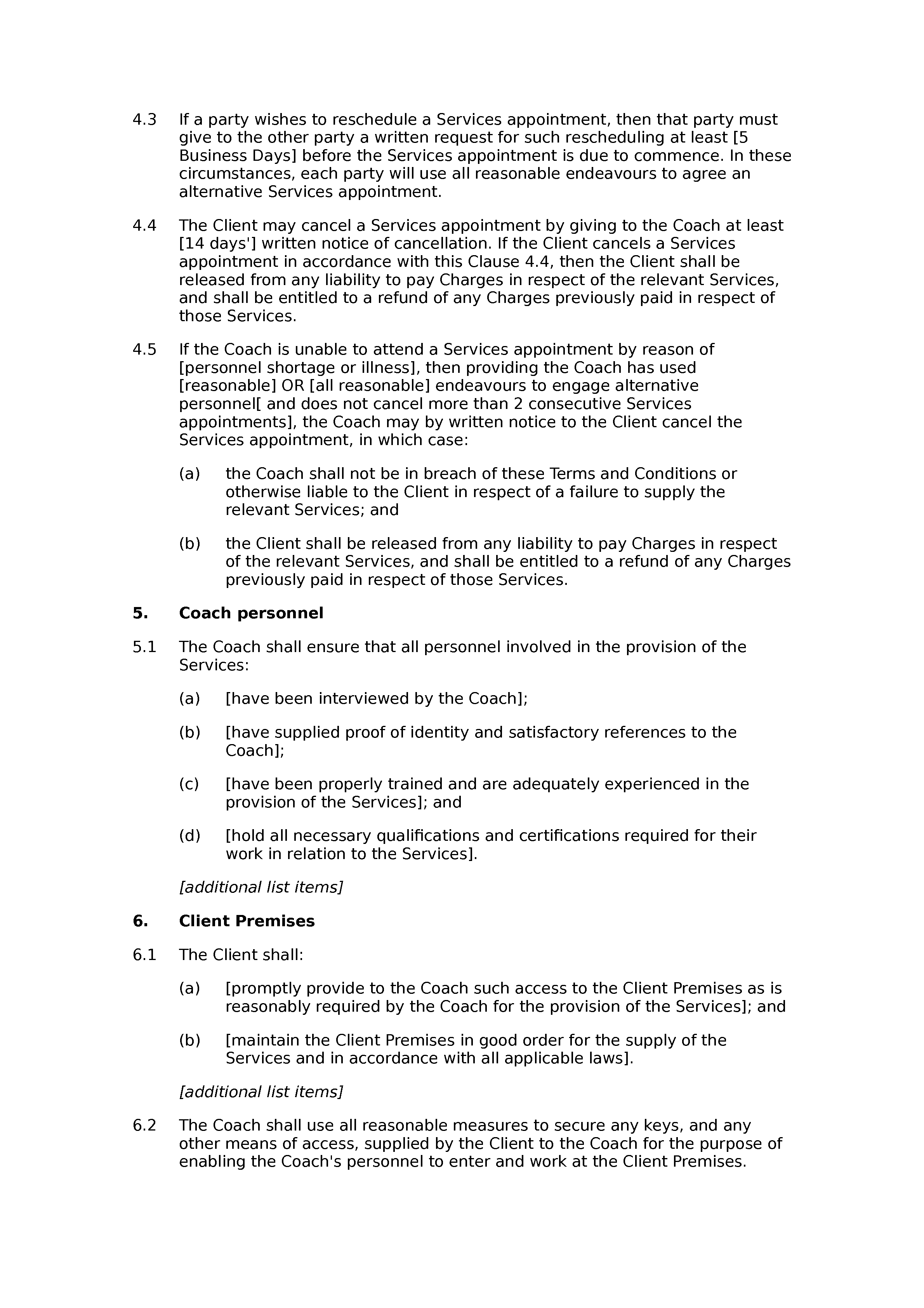 Coaching services terms and conditions document preview