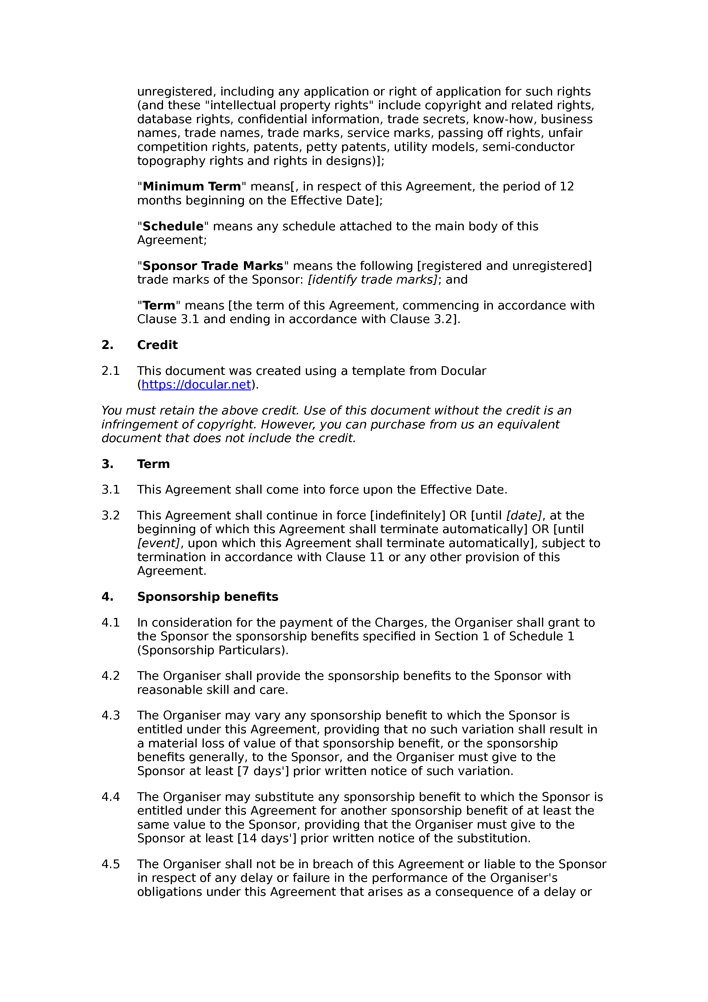 Free sponsorship agreement document preview
