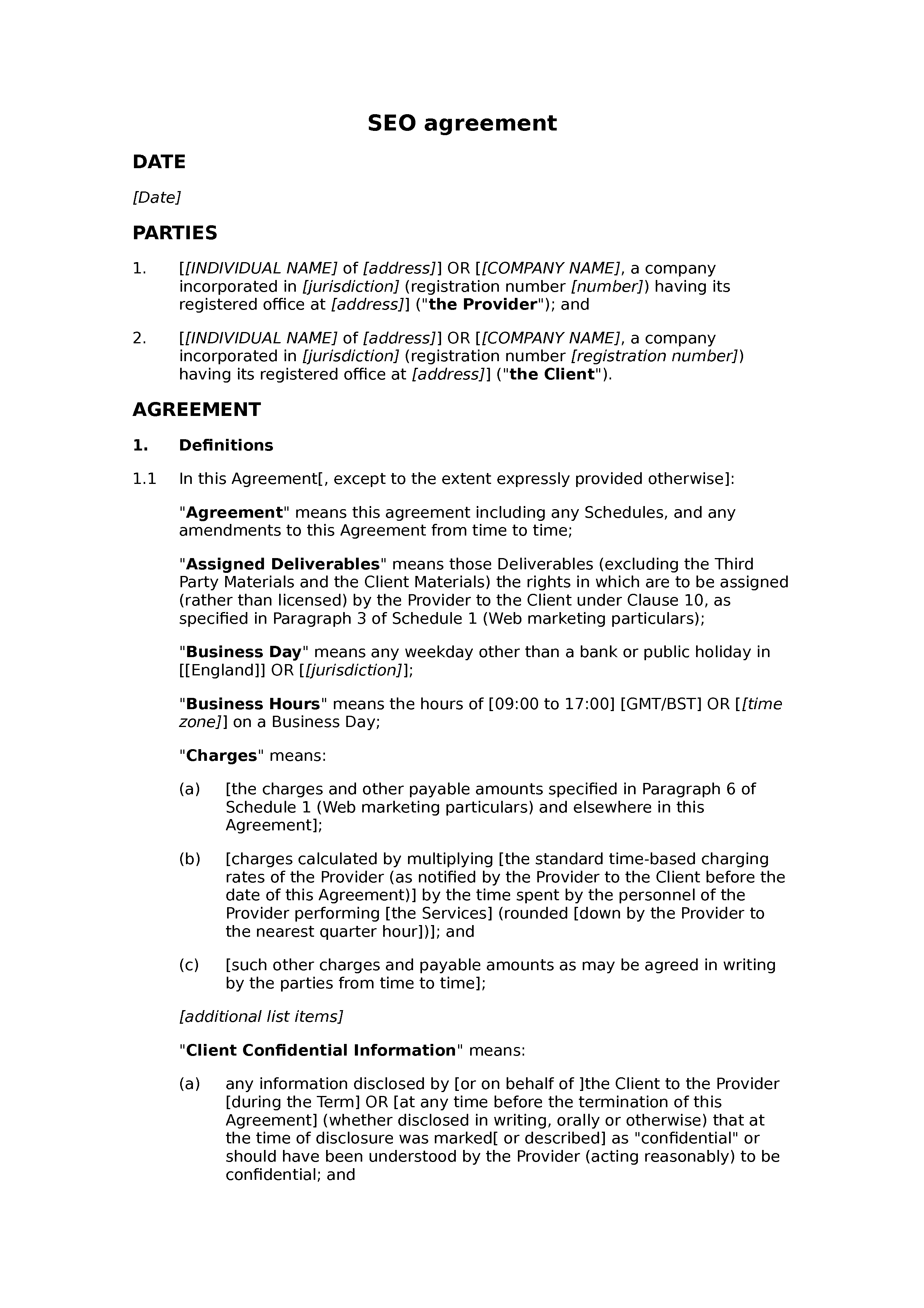 Free SEO agreement document preview