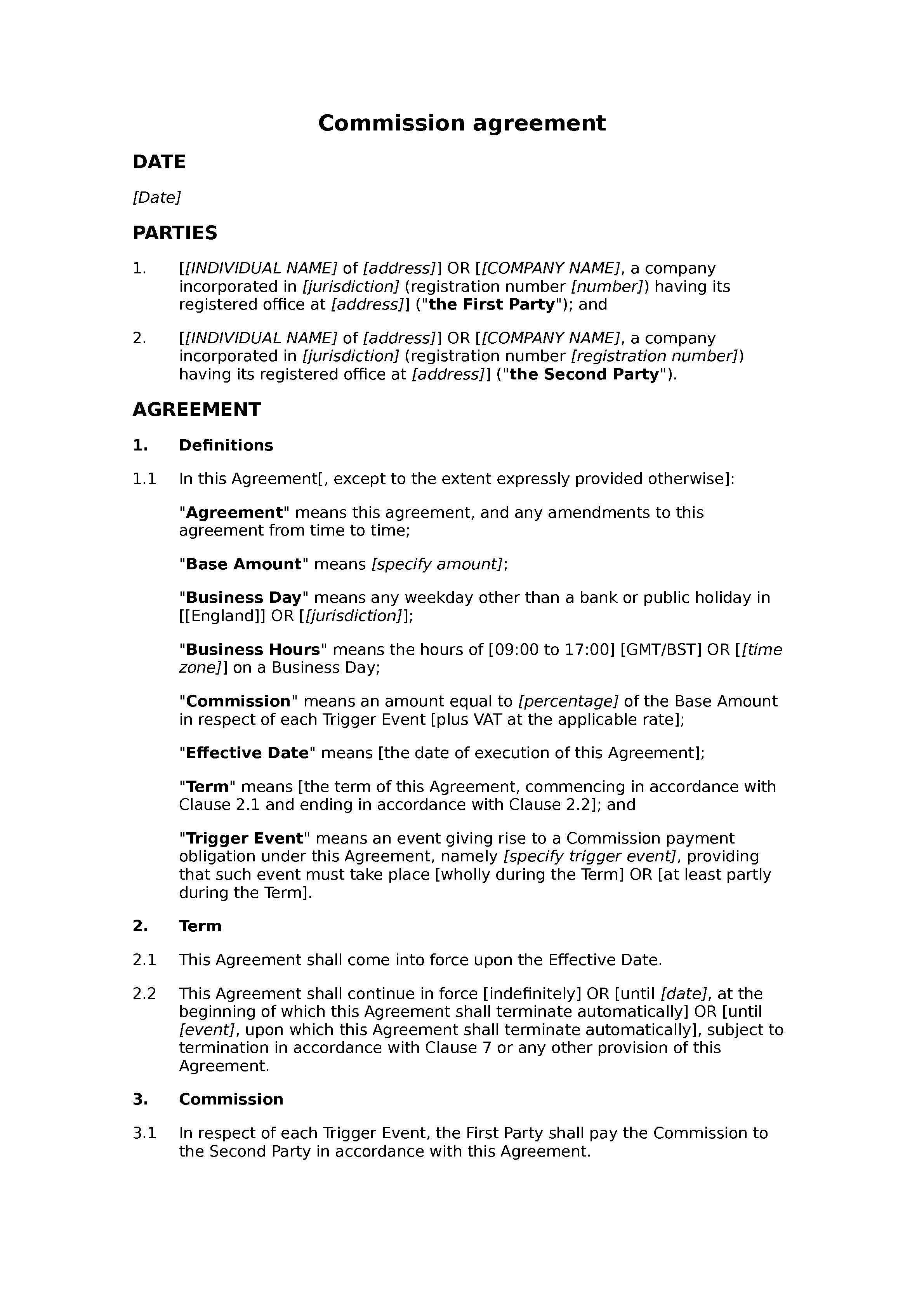 Commission agreement document preview