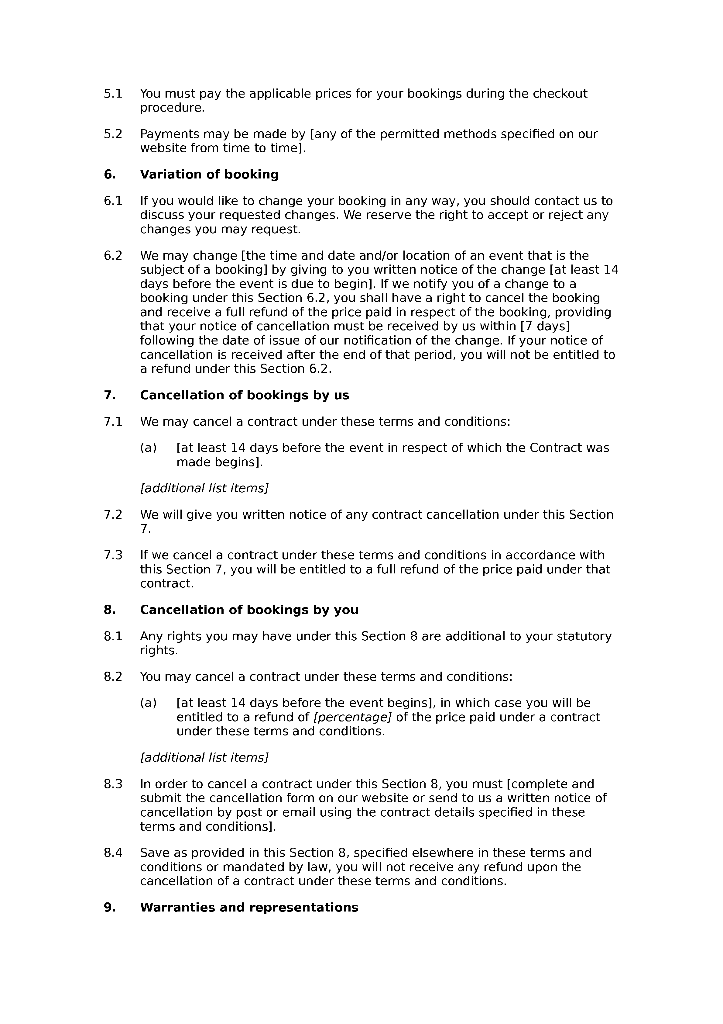 Online booking terms and conditions (B2B) document preview