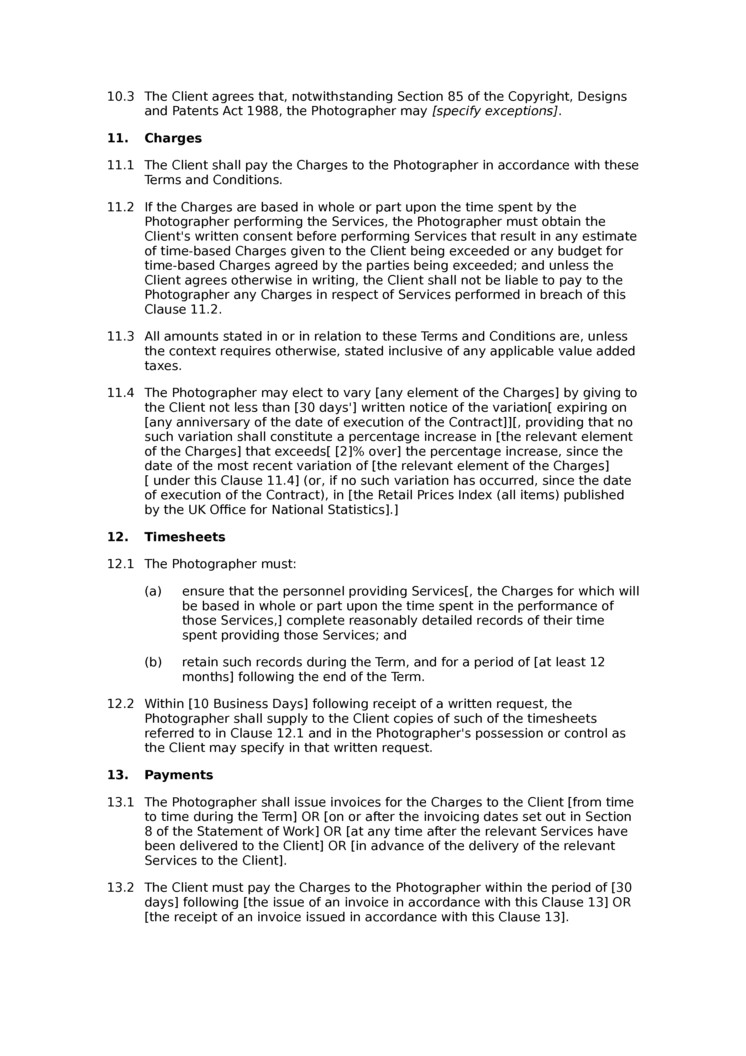 Wedding photography terms and conditions document preview