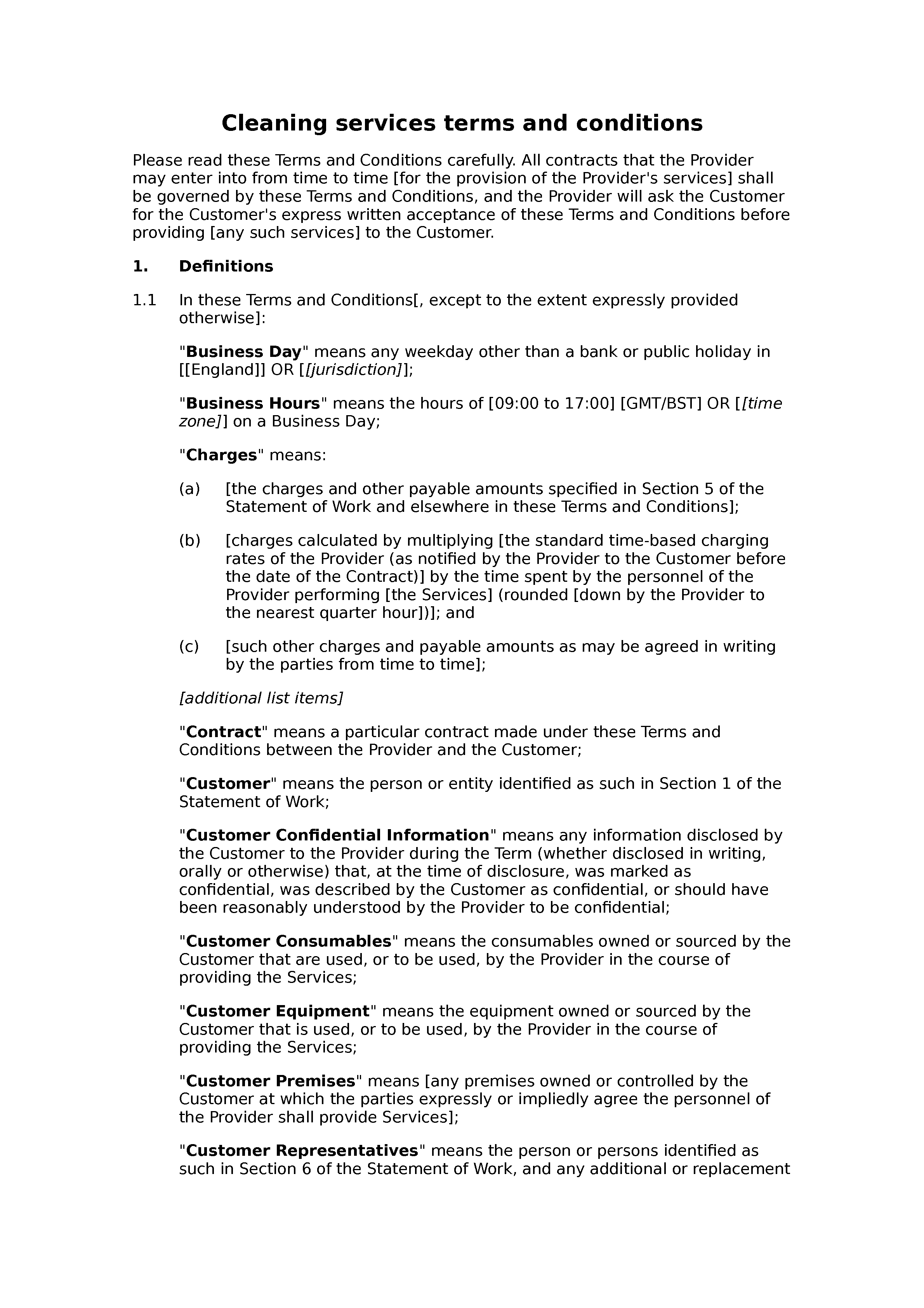 Cleaning services terms and conditions - Docular Within commercial cleaning service agreement template