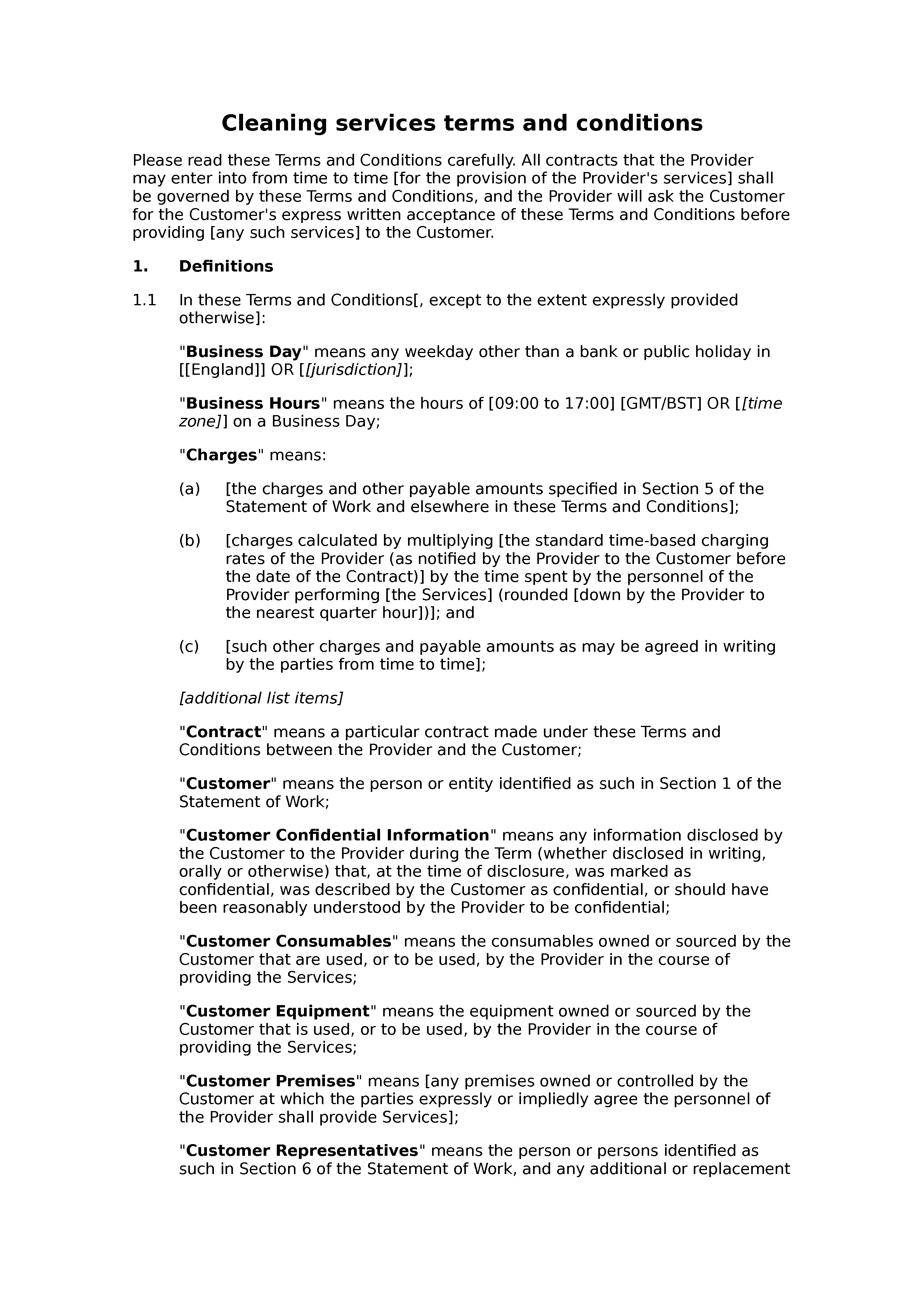 Cleaning services terms and conditions document preview