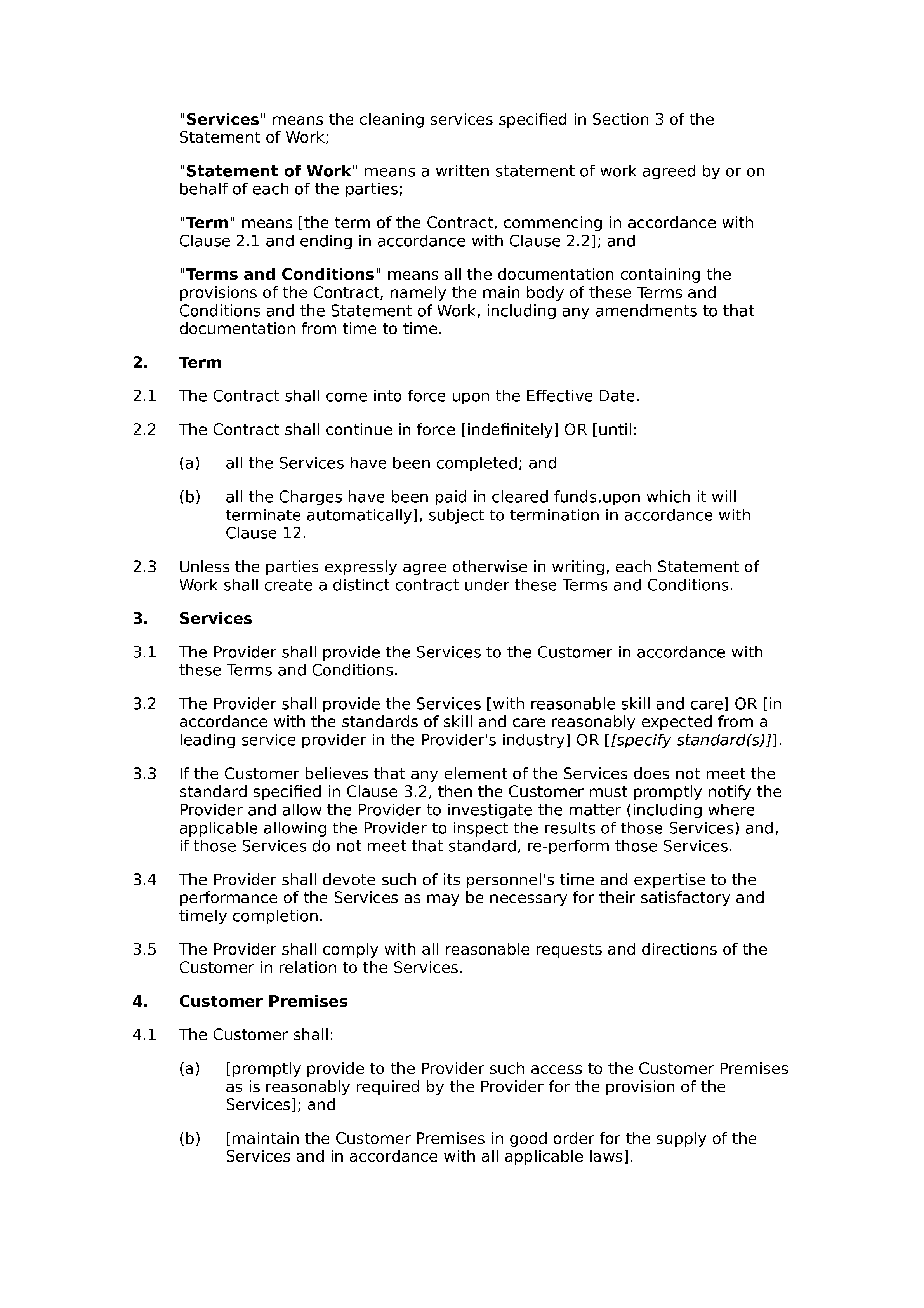 Domestic cleaning terms and conditions document preview