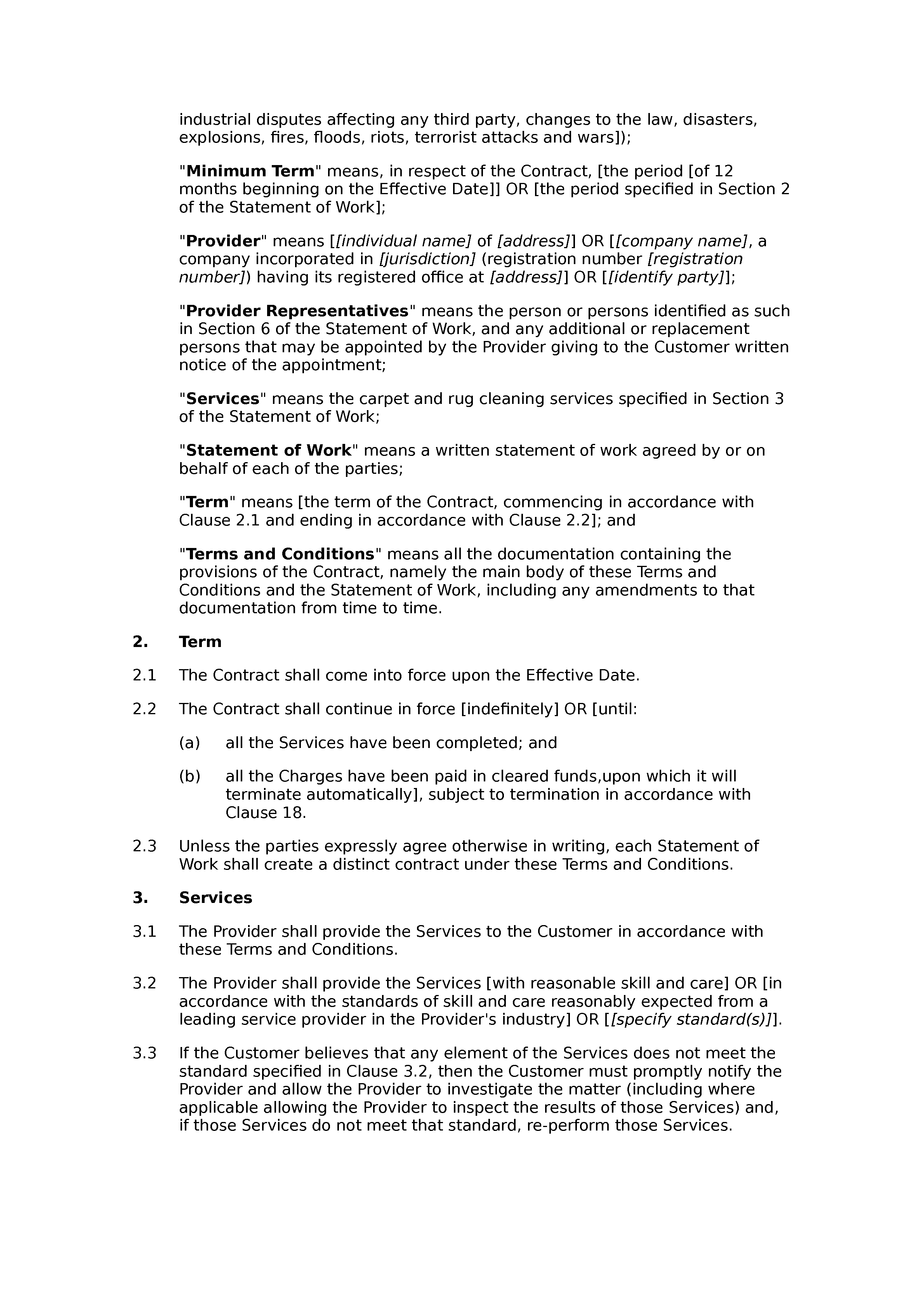 Carpet cleaning terms and conditions document preview