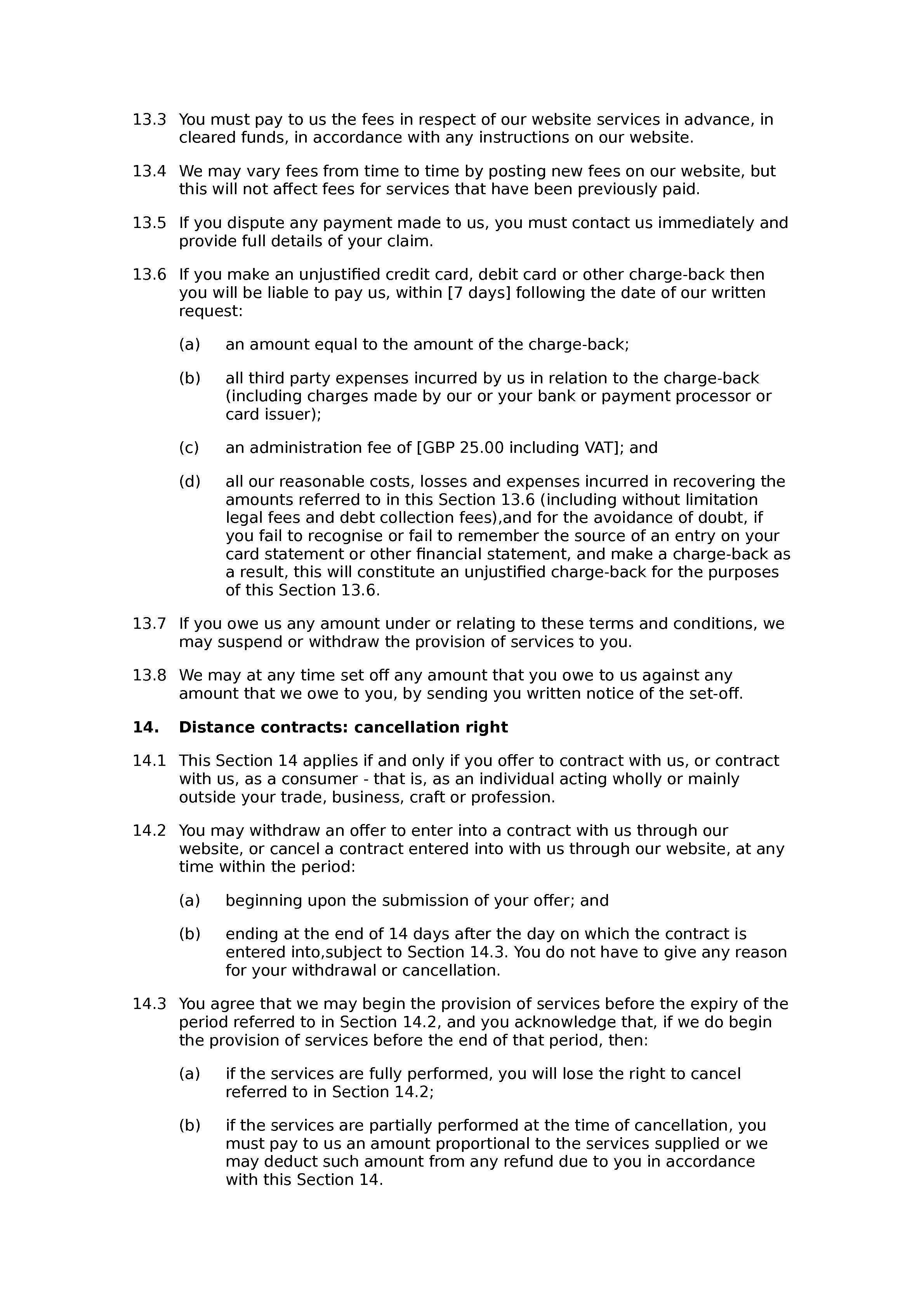 Social network and subscription website terms and conditions document preview