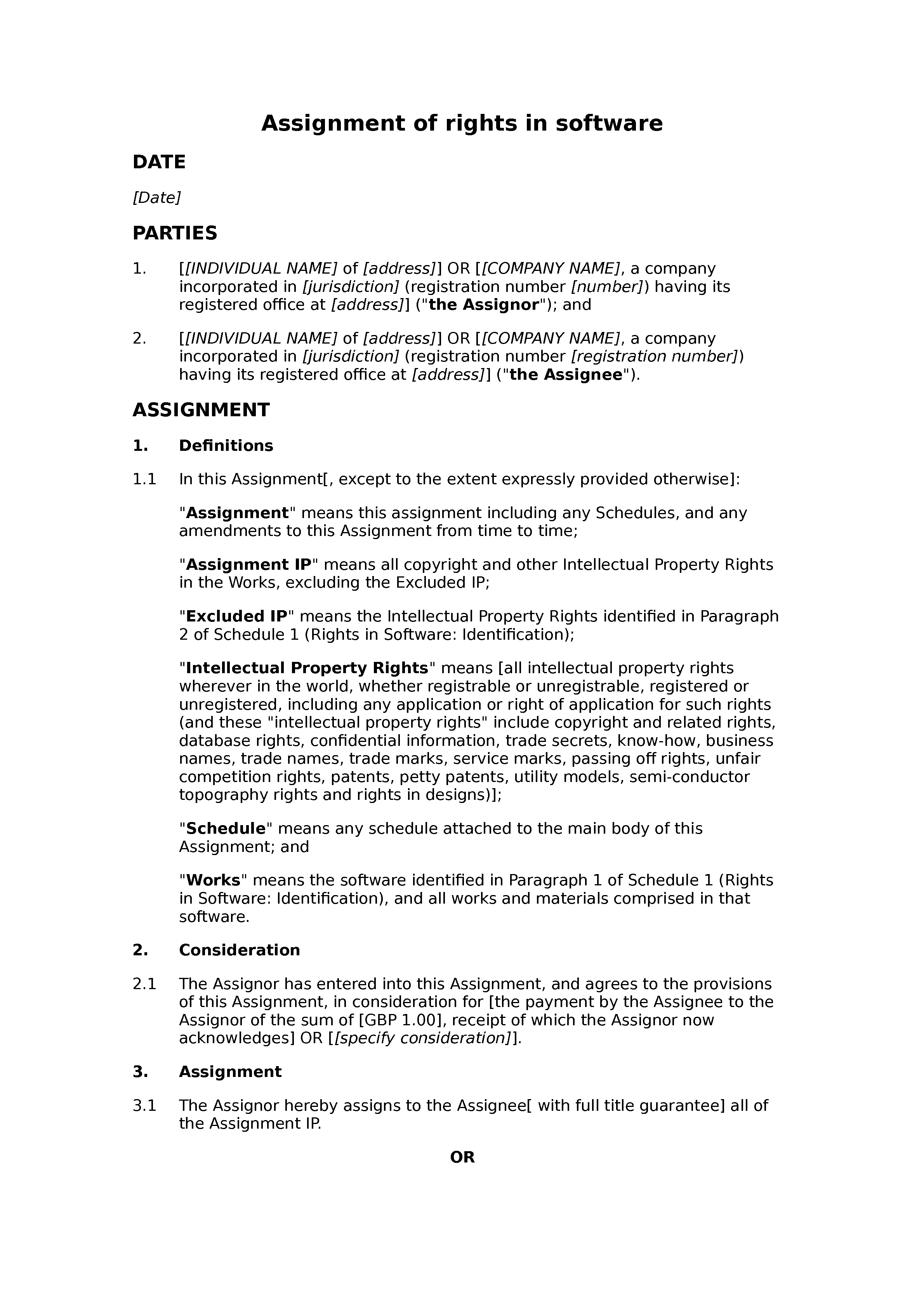 Assignment of rights in software document preview