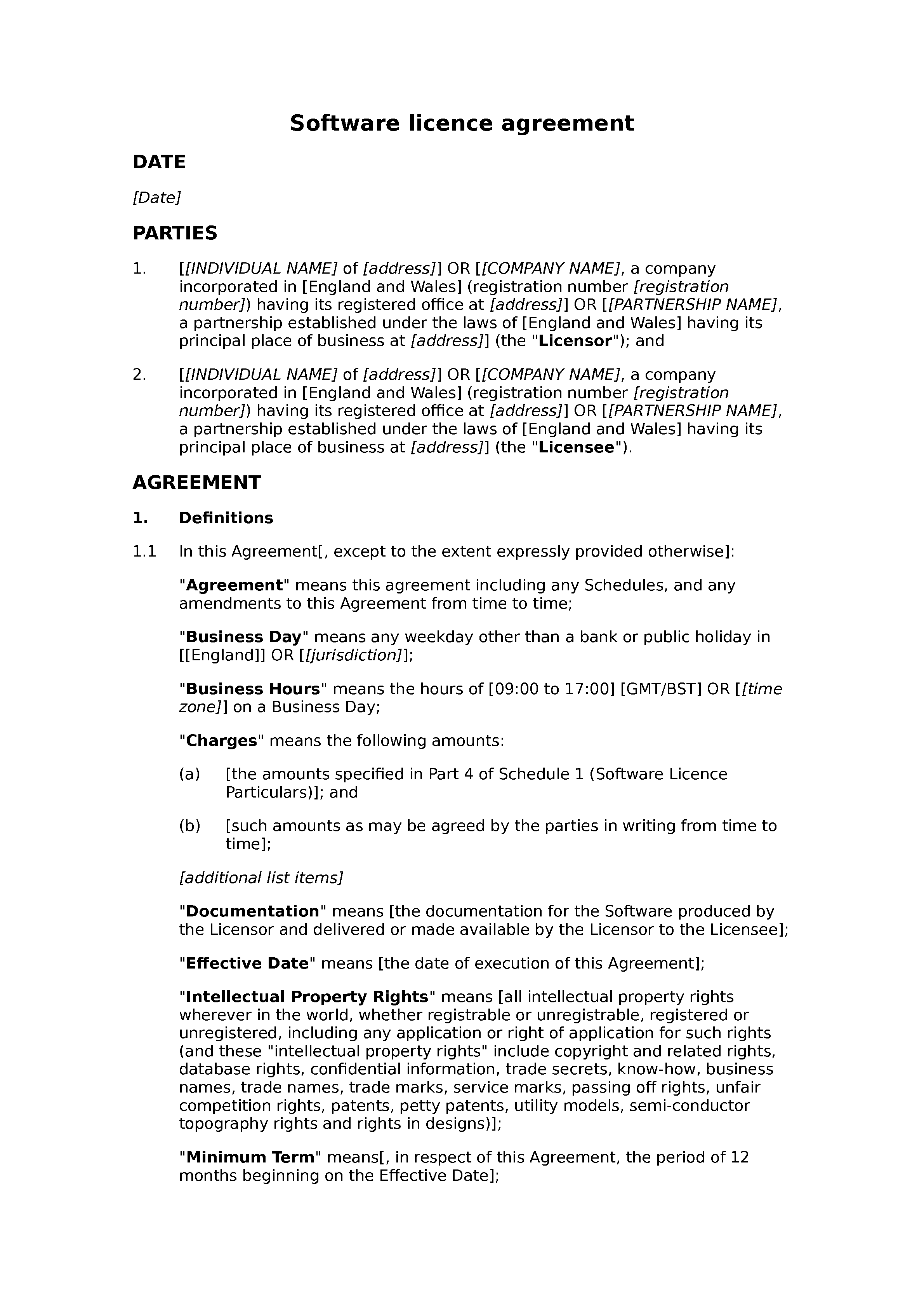 Software licence agreement (basic) document preview