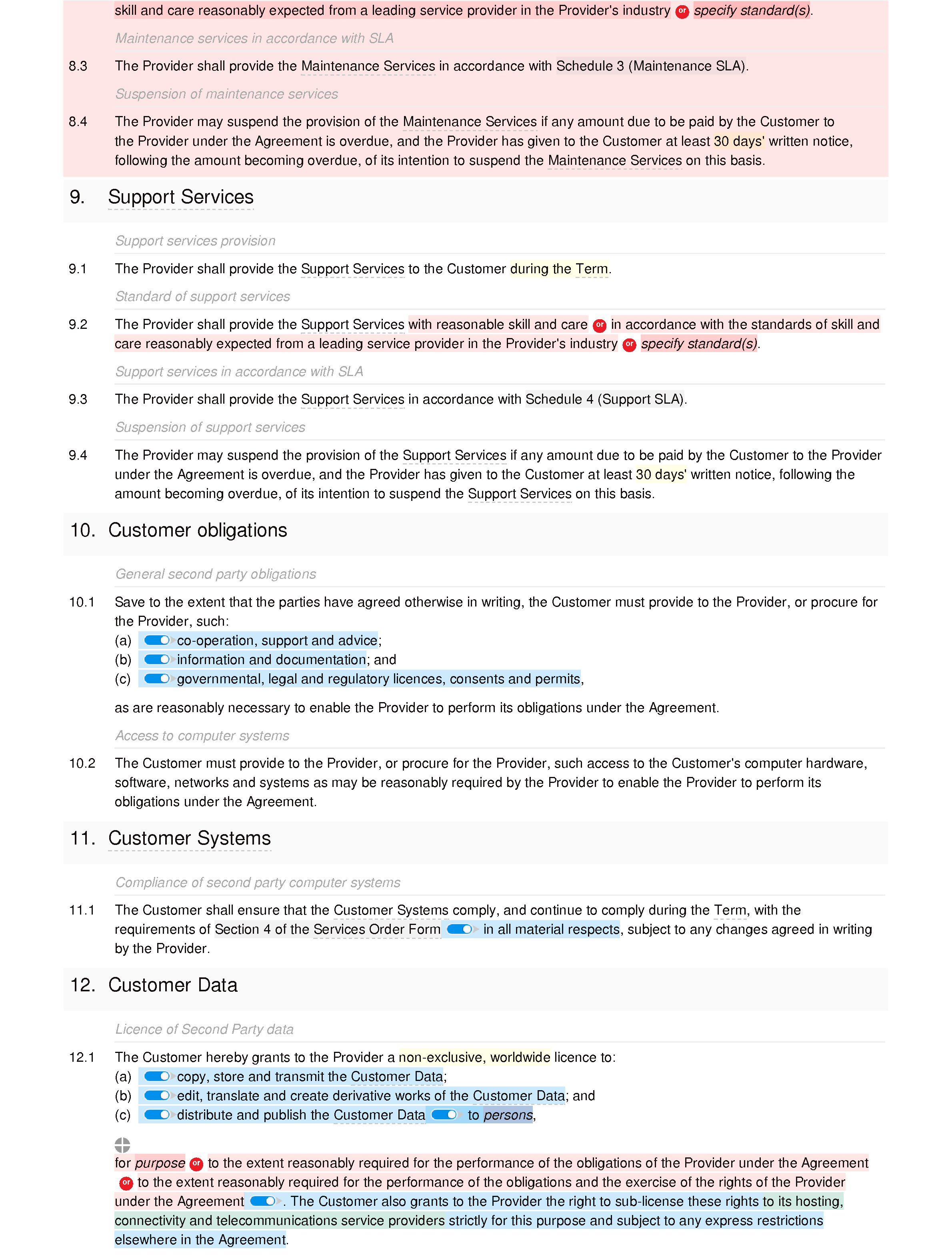 SaaS terms and conditions (premium) document editor preview