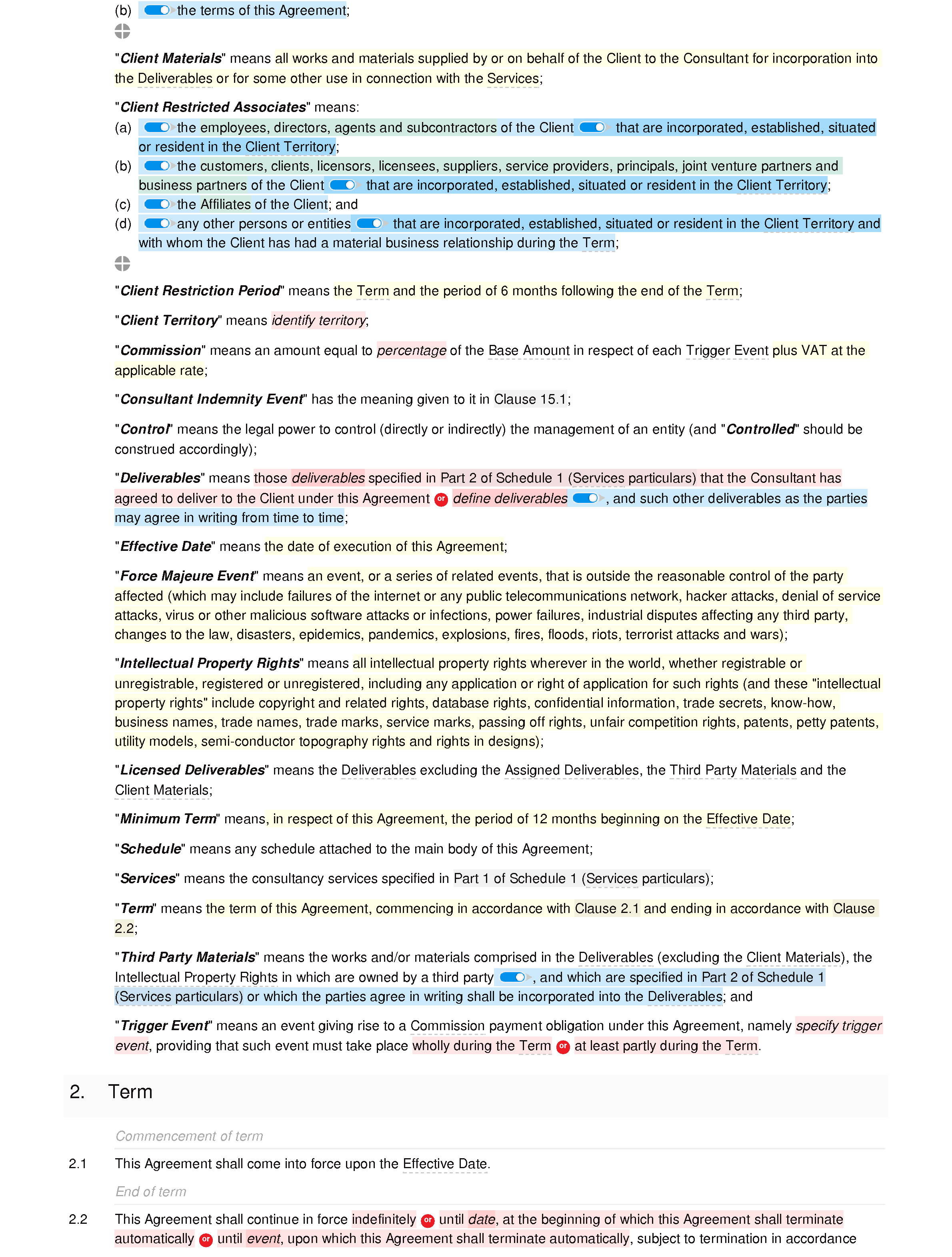 Consultancy and commission agreement document editor preview