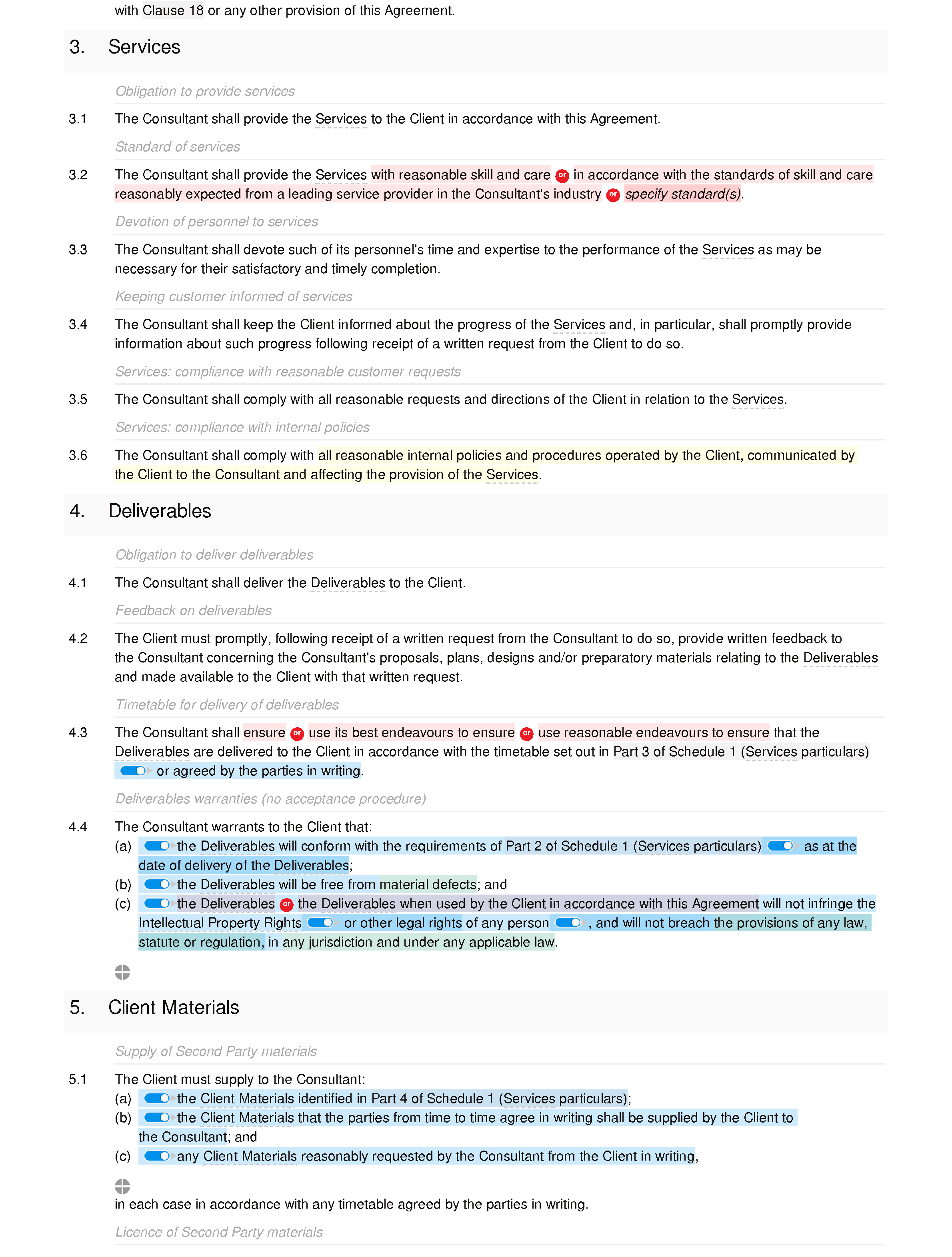 Consultancy and commission agreement document editor preview